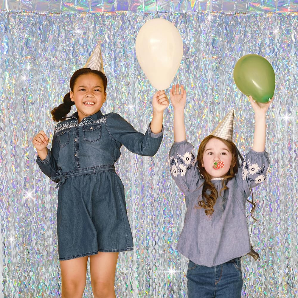 4 PCS Silver Glitter Foil Fringe Curtain 6.56×3.28 FT Wave Tinsel Backdrop