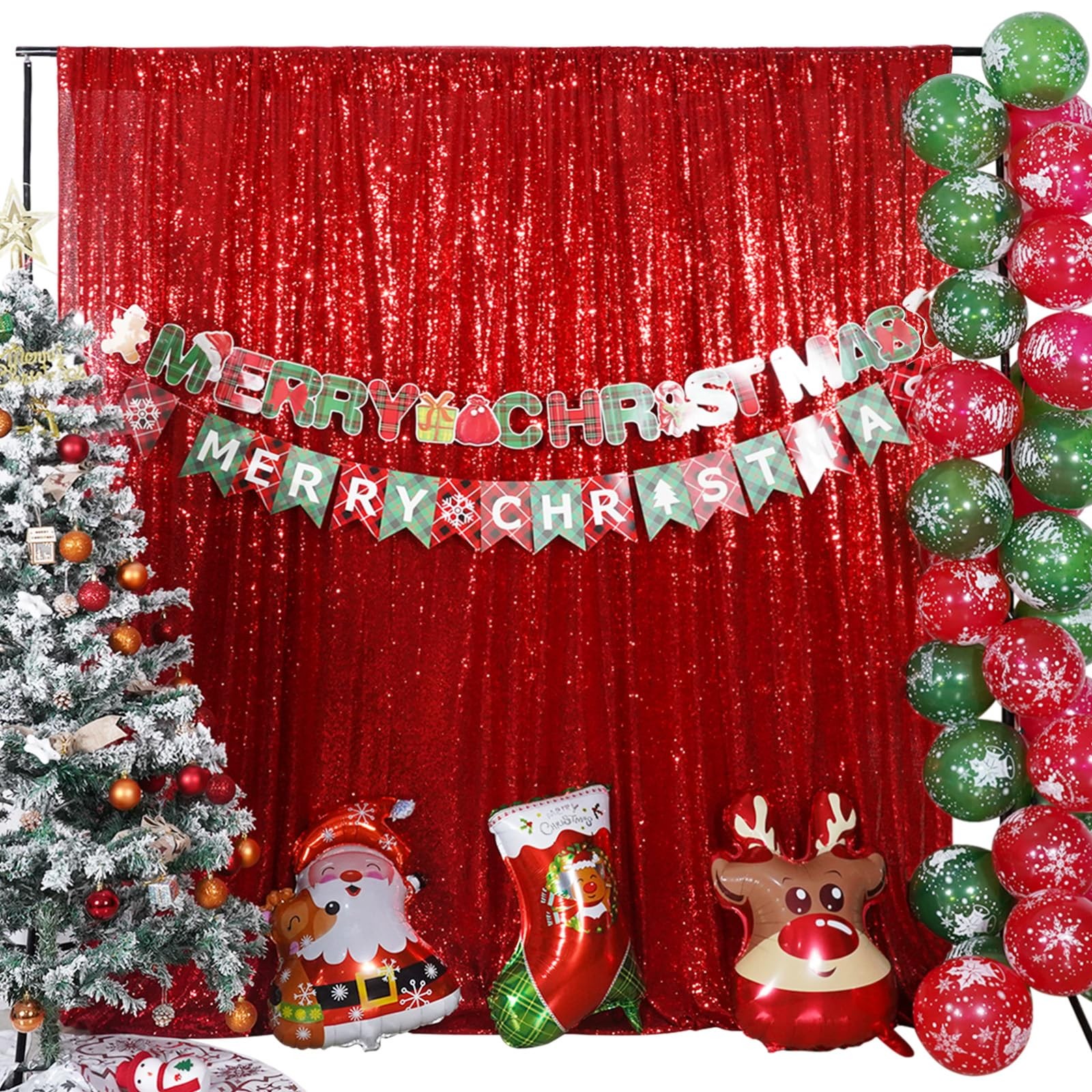 1 Pack 5FT x 7FT Red Sequin Photography Backdrop, Curtain, Sparkly, Party Decor