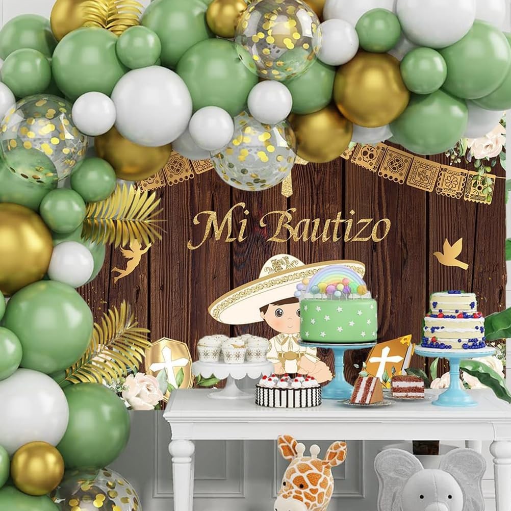 Newborn Mi Bautizo Backdrop Wood White Flower Gold Boy God Bless First Holy C…