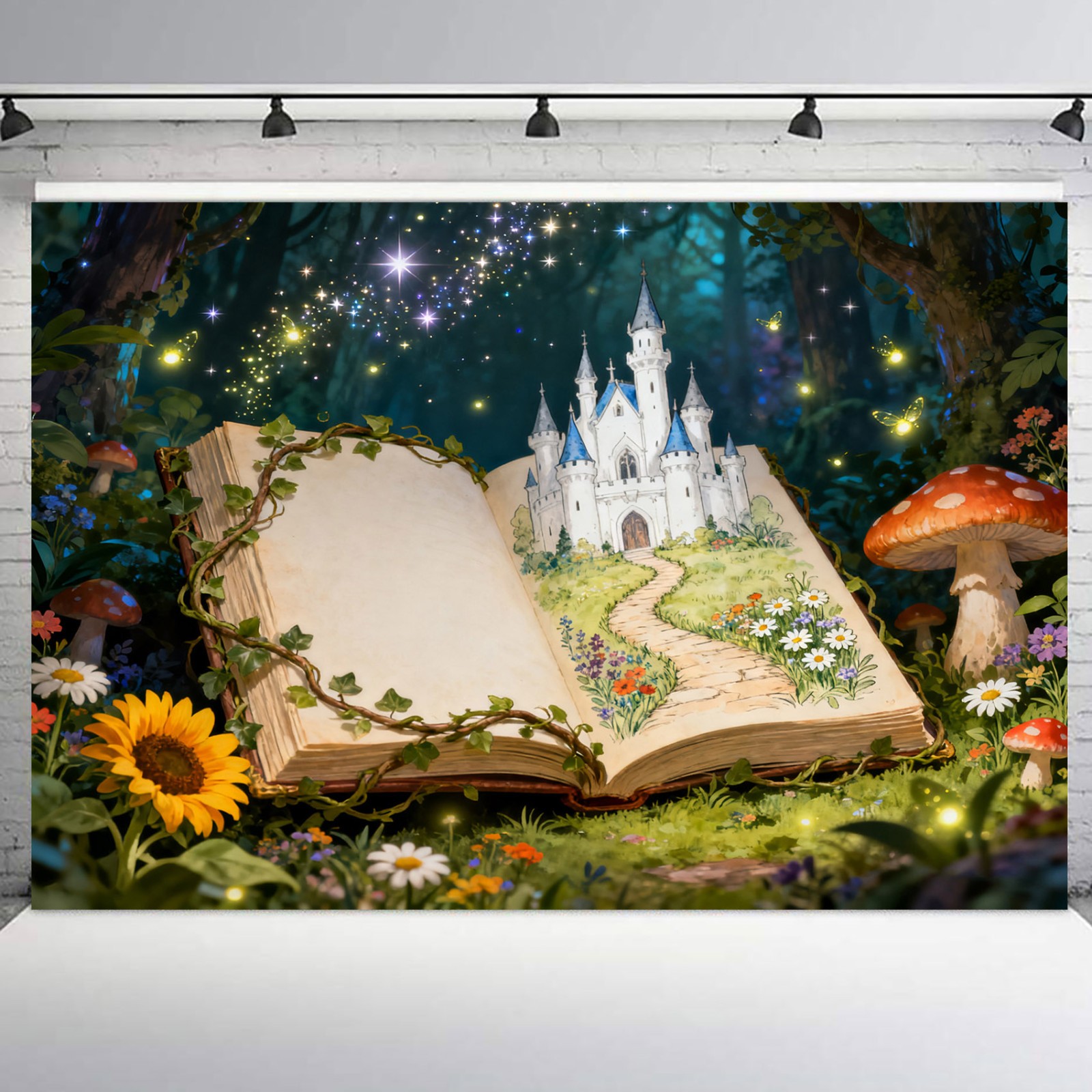 10x8ft Fairy Tale Books Mushroom Forest Castle Photo Background Studio Props