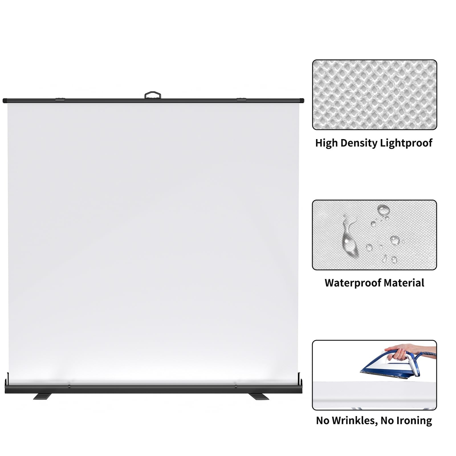 Large Collapsible White Backdrop Screen – 81.5 x 79 in Portable Retractable P…