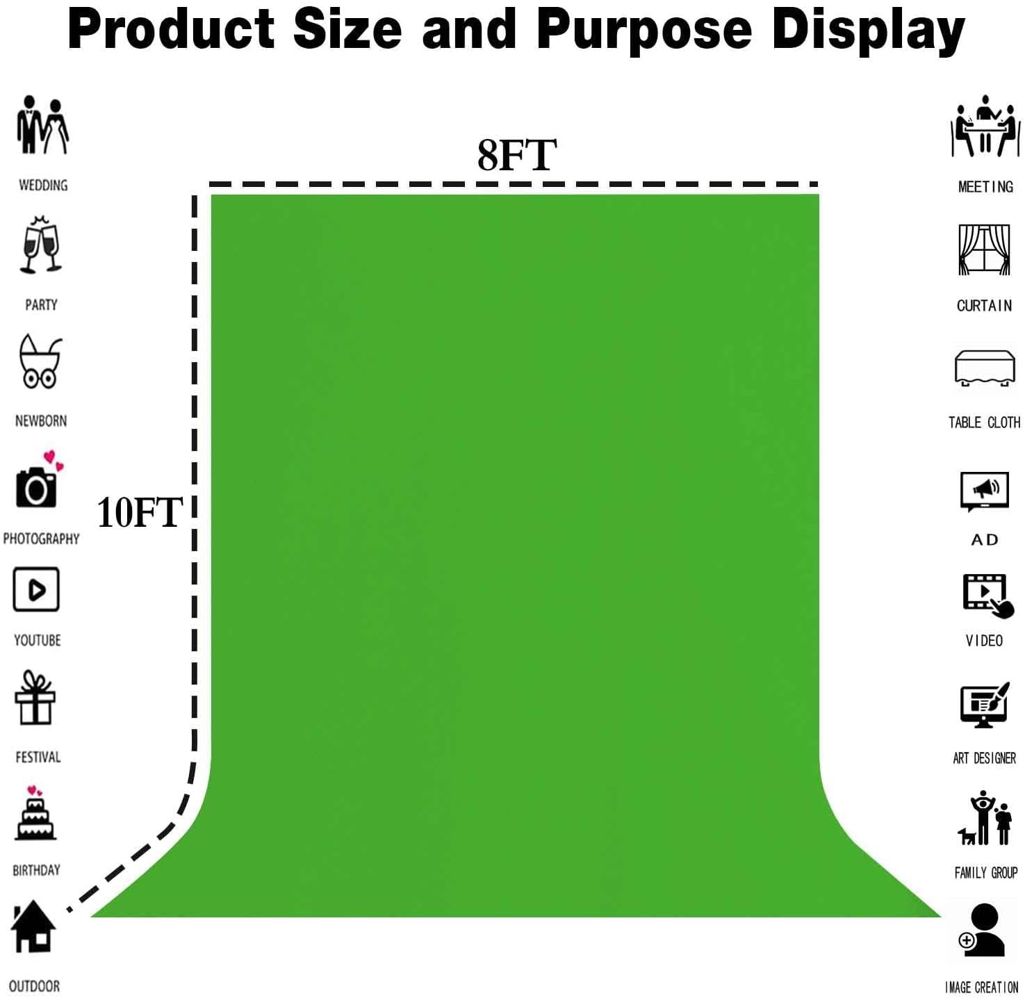 8x10FT Green High Density Fabric Screen Backdrop, Solid Color 8X10ft,