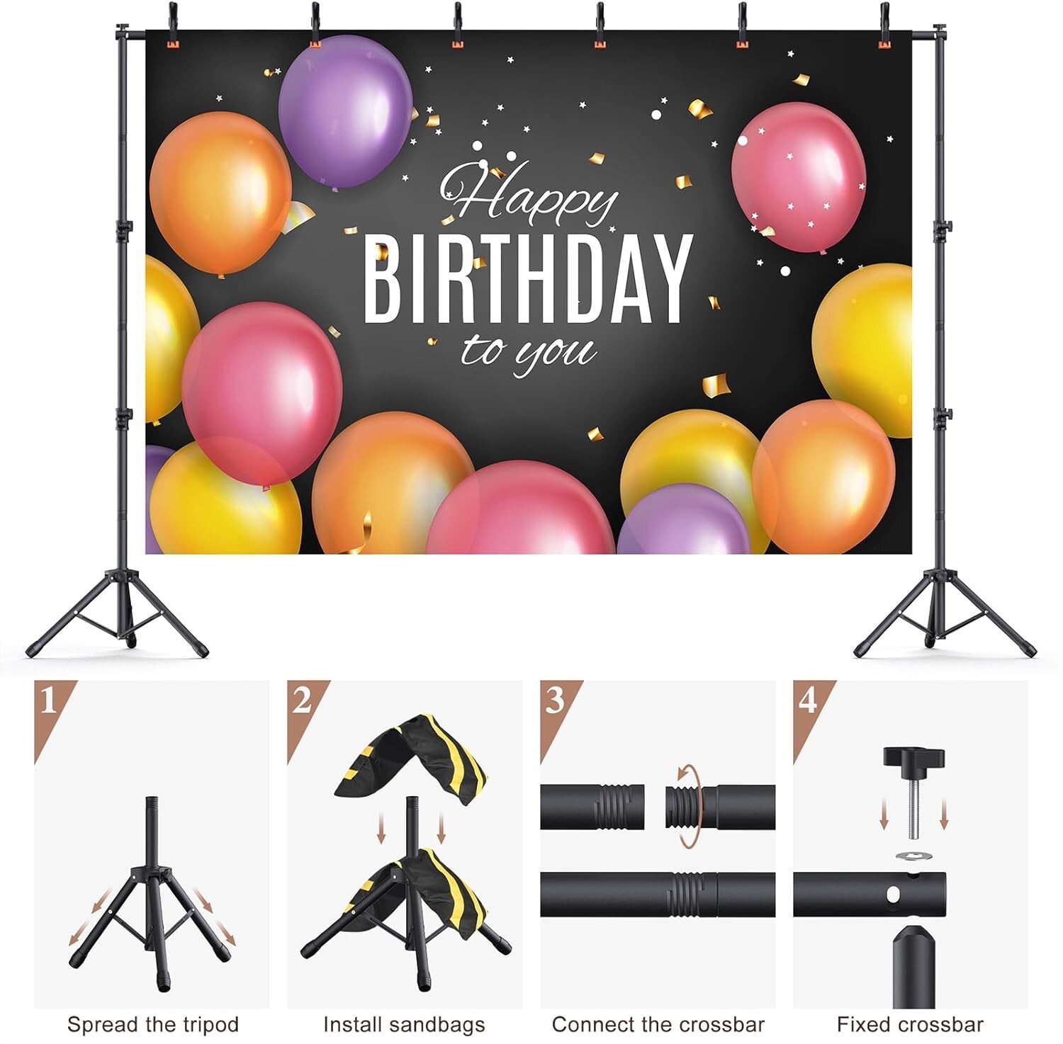 10×7.5Ft Adjustable Heavy-Duty Backdrop Stand Kit with Clamps for Photographers