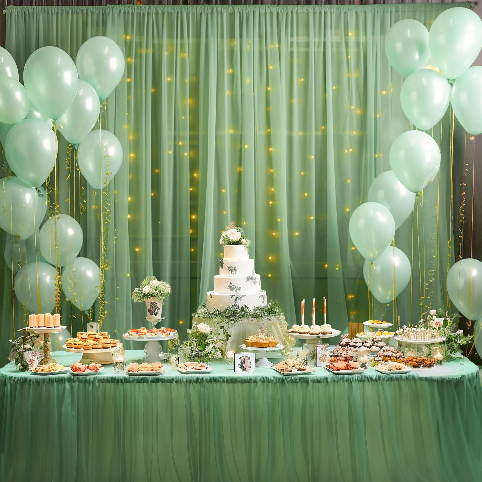 10x10ft Olive Green Tulle Backdrop 10ft x 10ft(2 Panels 5*10ft),