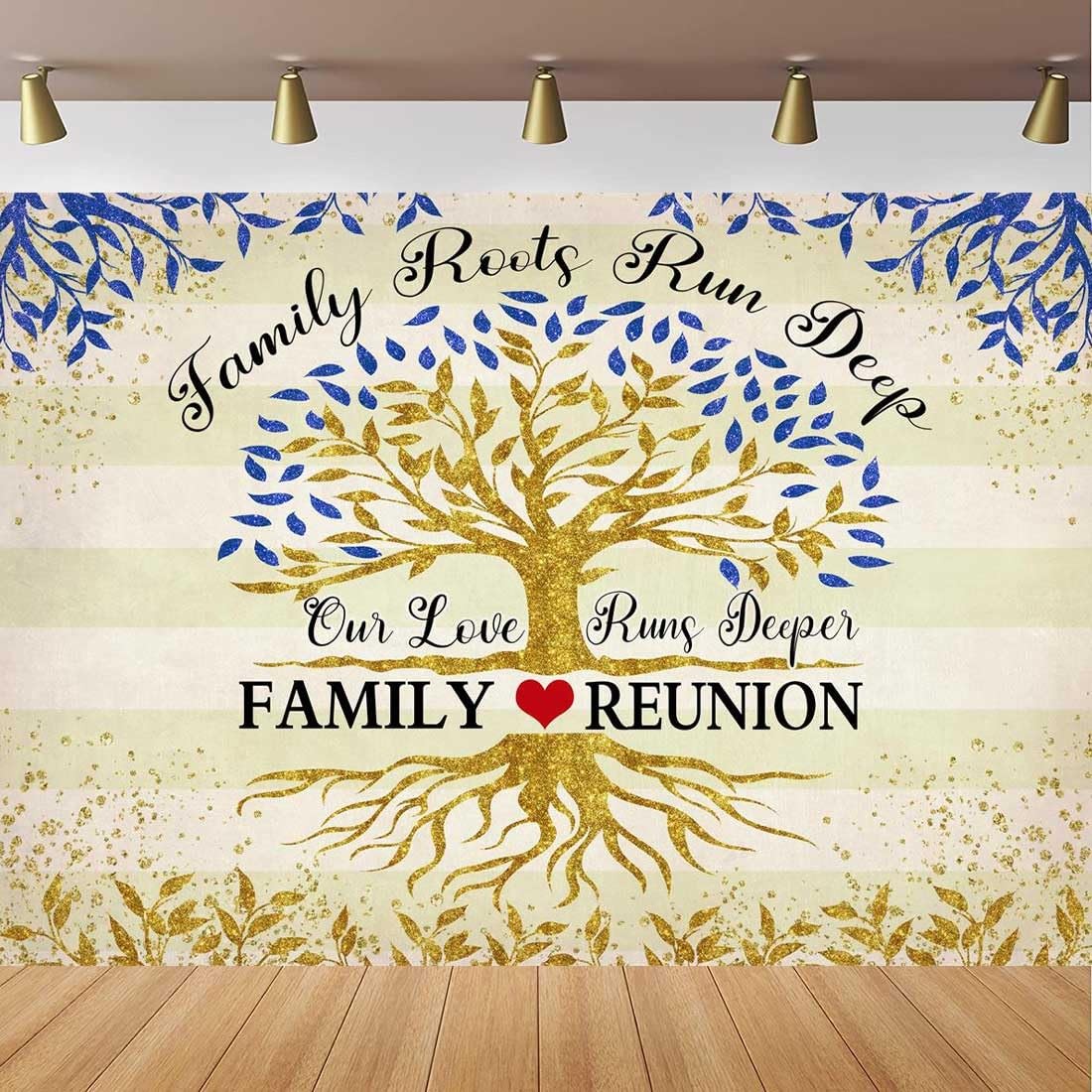 Golden Blue Family Reunion Backdrop Family Tree Leaves Family Members Our Roo…