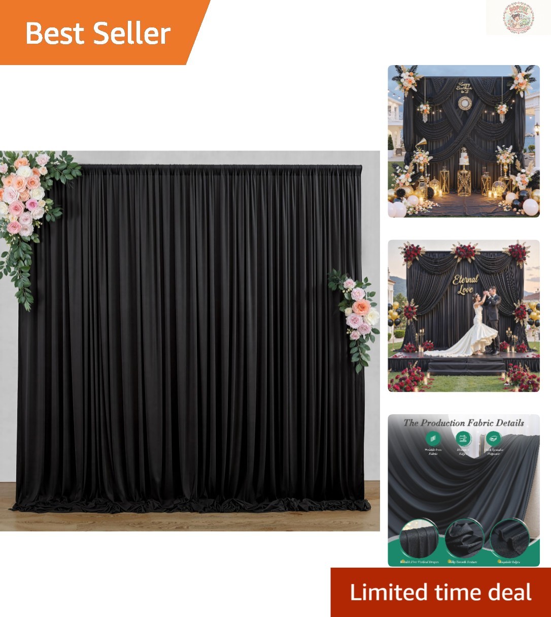 Elegant 10 ft x 8 ft Wrinkle-Free Black Backdrop Curtain – Perfect for Events