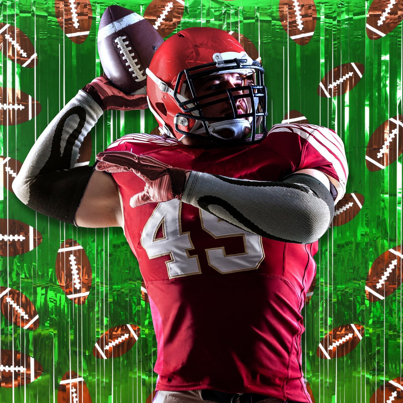 4 Pack Football Party Decorations Photo Props 3.3×6.6 Ft Foil Fringe Curtain
