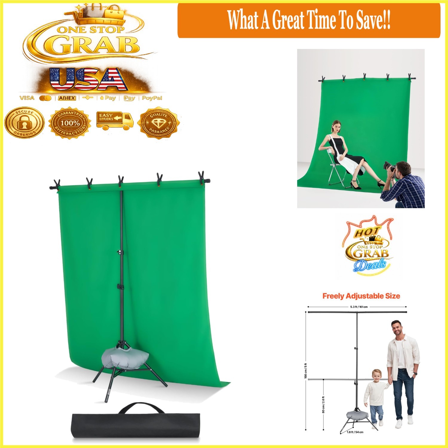 5 x 6.5 ft Green Screen Backdrop Stand Kit Support for Photo Video Studio
