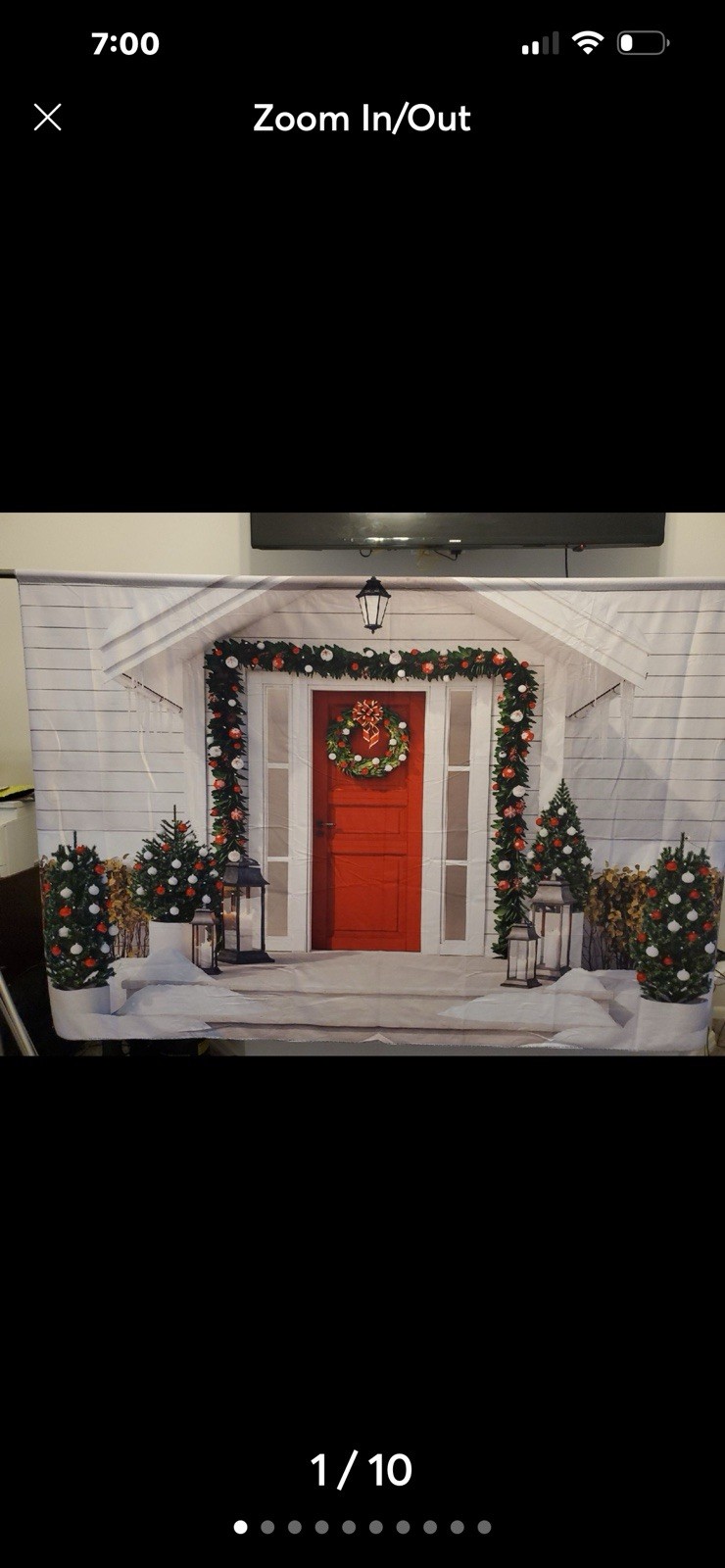 Kate 5×7 ft Winter Snow Christmas Porch Door Wreath Fabric Photo Backdrop White