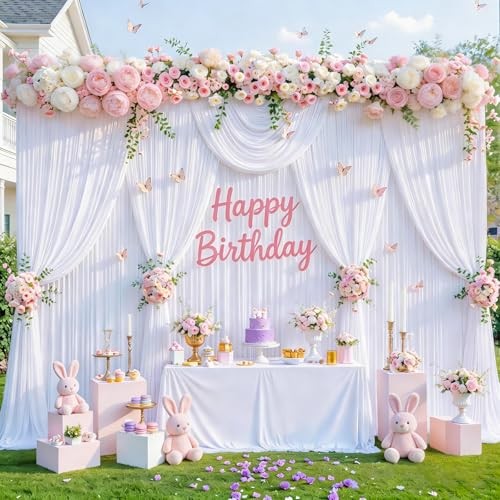 10x10ft White Backdrop Curtain for Parties Wedding, Curtain Backdrop for