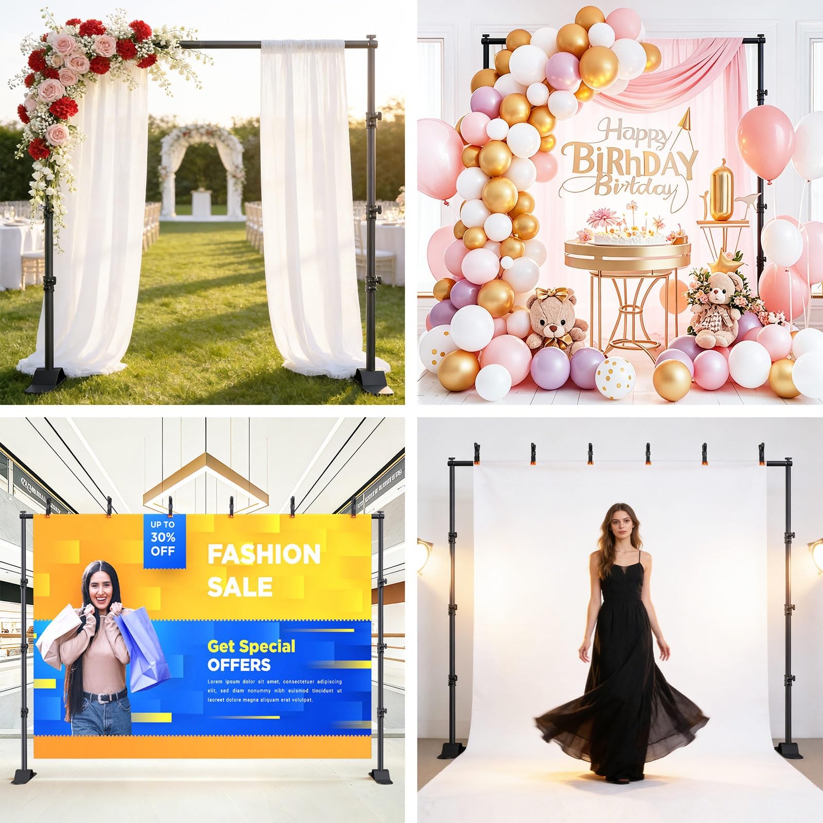 Backdrop Banner Stand 10x8ft，Adjustable Heavy Duty Photo Backdrop Stand，Step …
