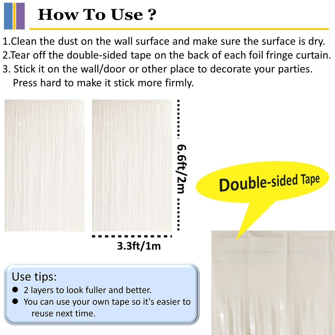 White Door Streamers Backdrop Curtains Tinsel Foil Fringe Party Decor 2 Packs