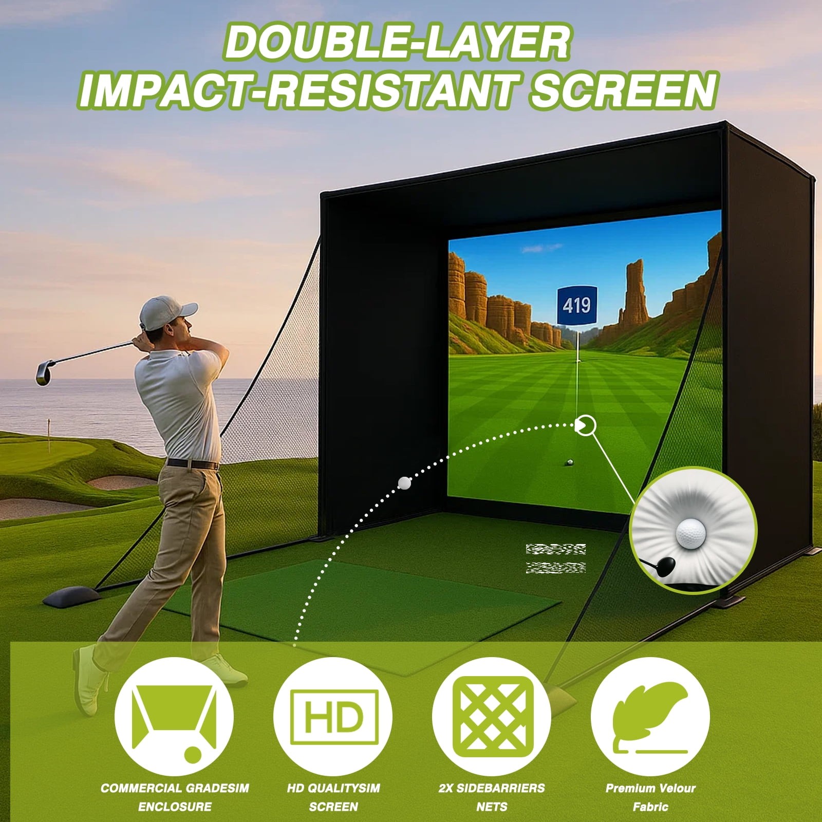 10 x 8 ft Golf Simulator Enclosure With Impact Screen Indoor Golf Training Cage