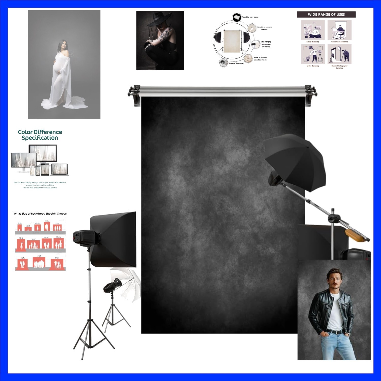 5x7ft/1.5×2.2m Dark Backdrop Black Abtract Texture Portrait Photo Backgrounds…