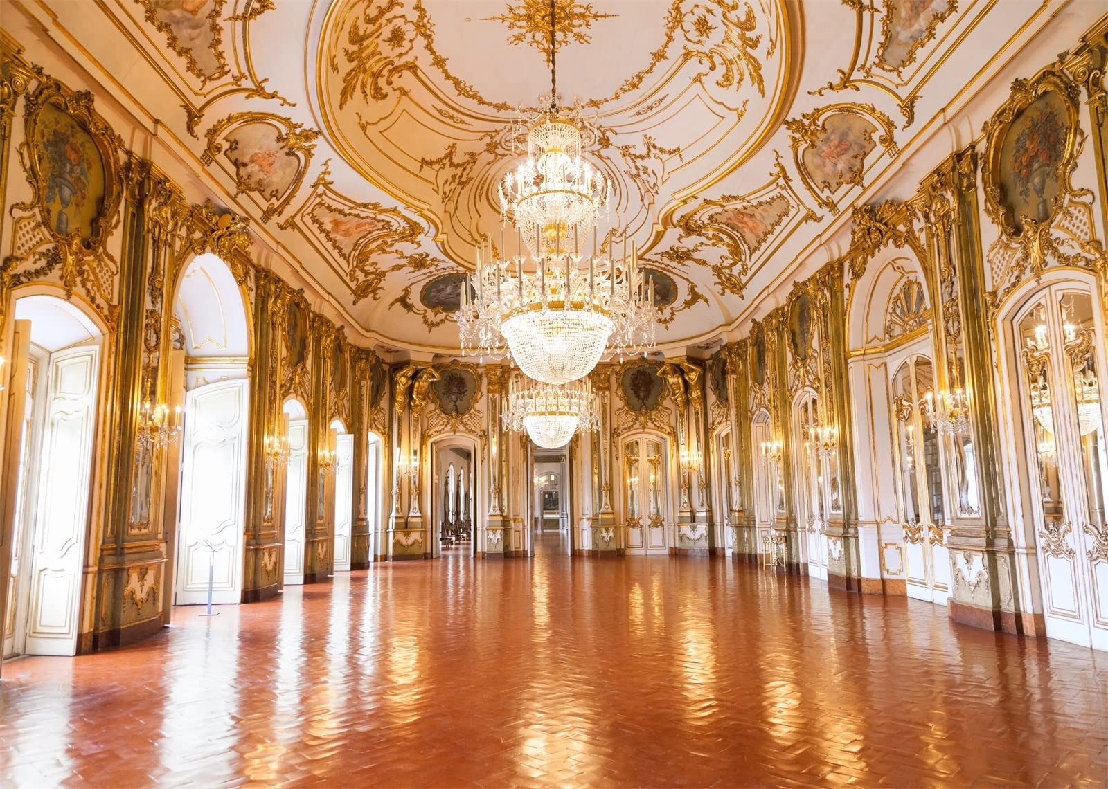 Luxurious 10x8ft Palace Backdrop for Photography – Golden Chandelier Hall Decor,
