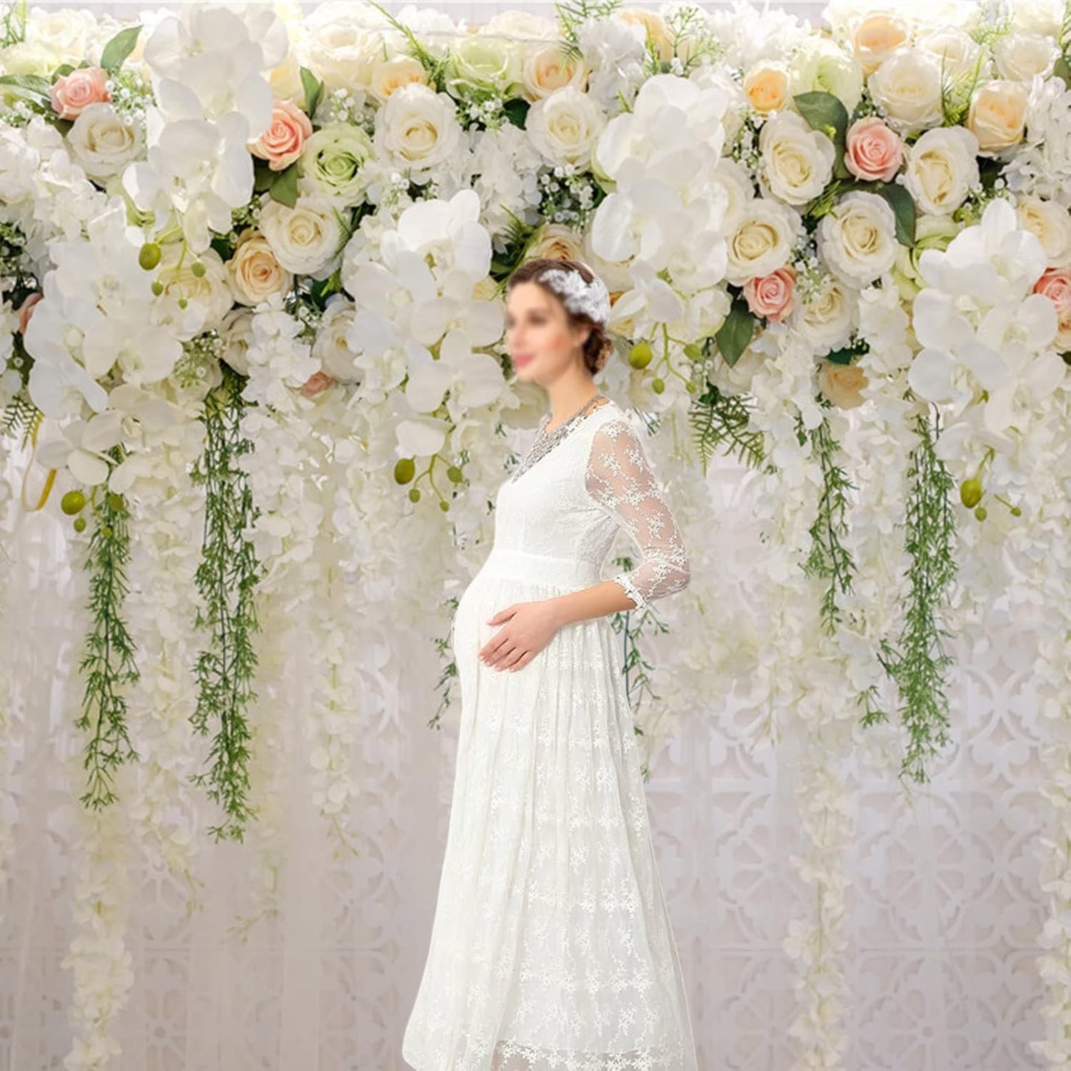 10x8ft White Rose Floral Theme 10x8FT(300CM X 240CM）, Rose,White