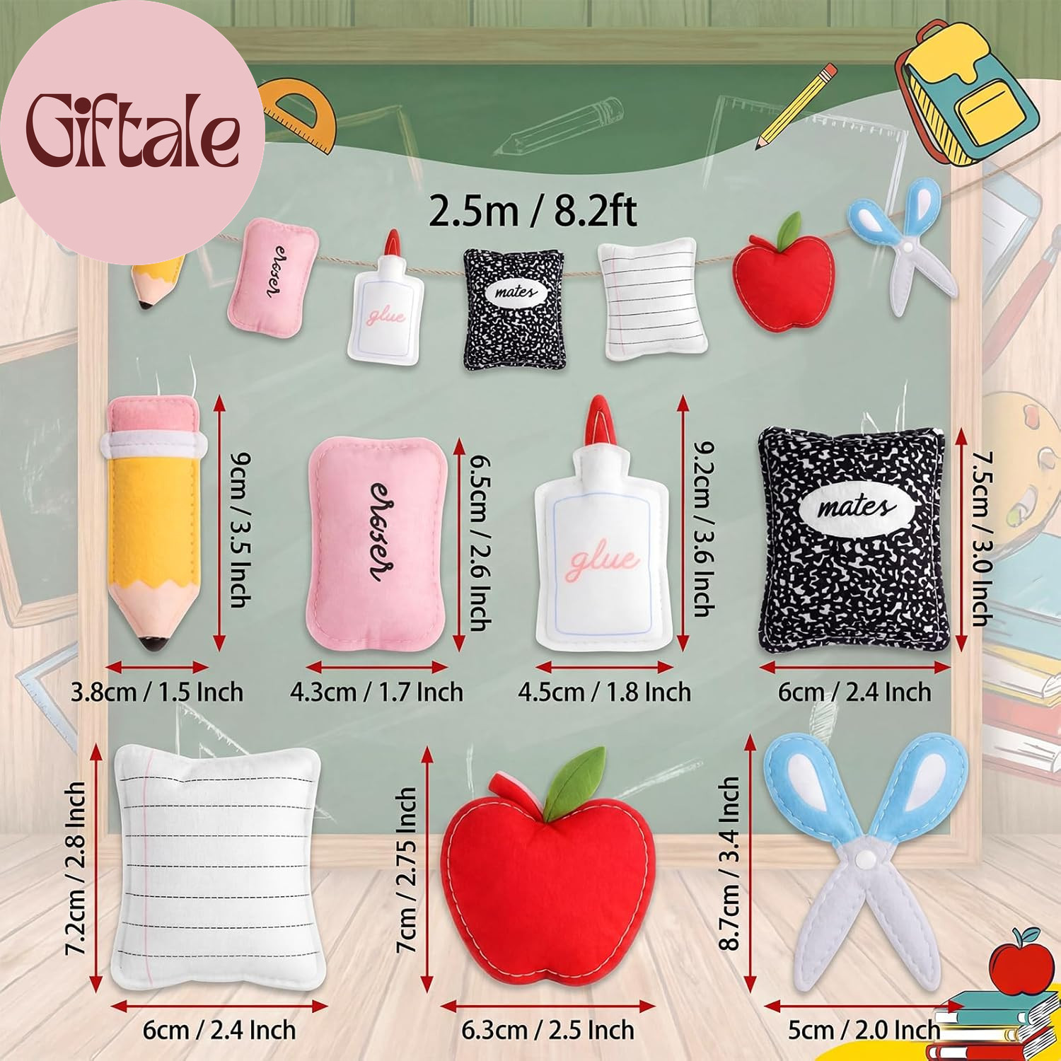 Apple Composition Notebooks Pencil Garland Felt Banner for Back to School Decora