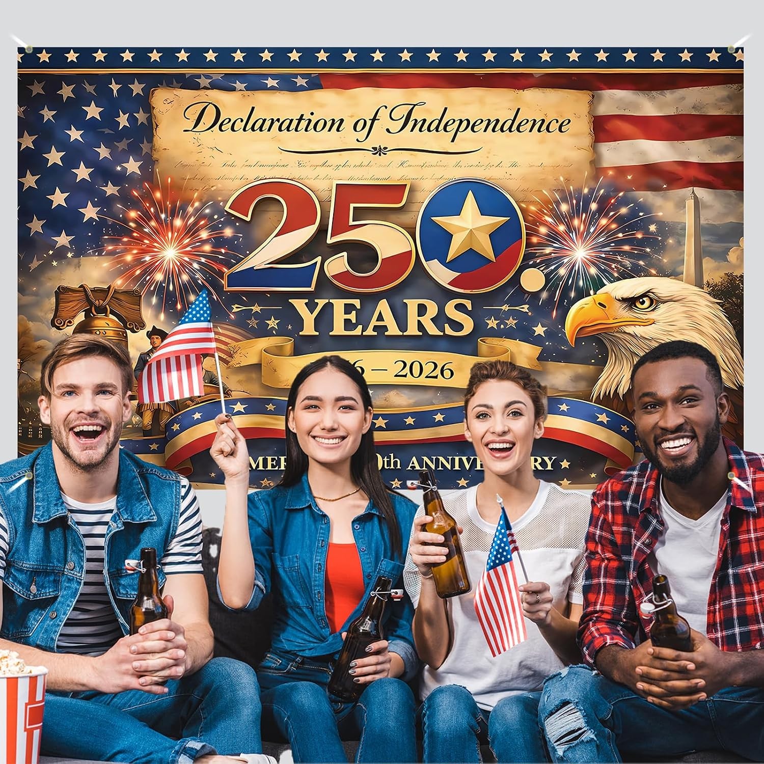 America 250 Anniversary Photo Backdrop Patriotic Banner 4th of July Fourth of Ju