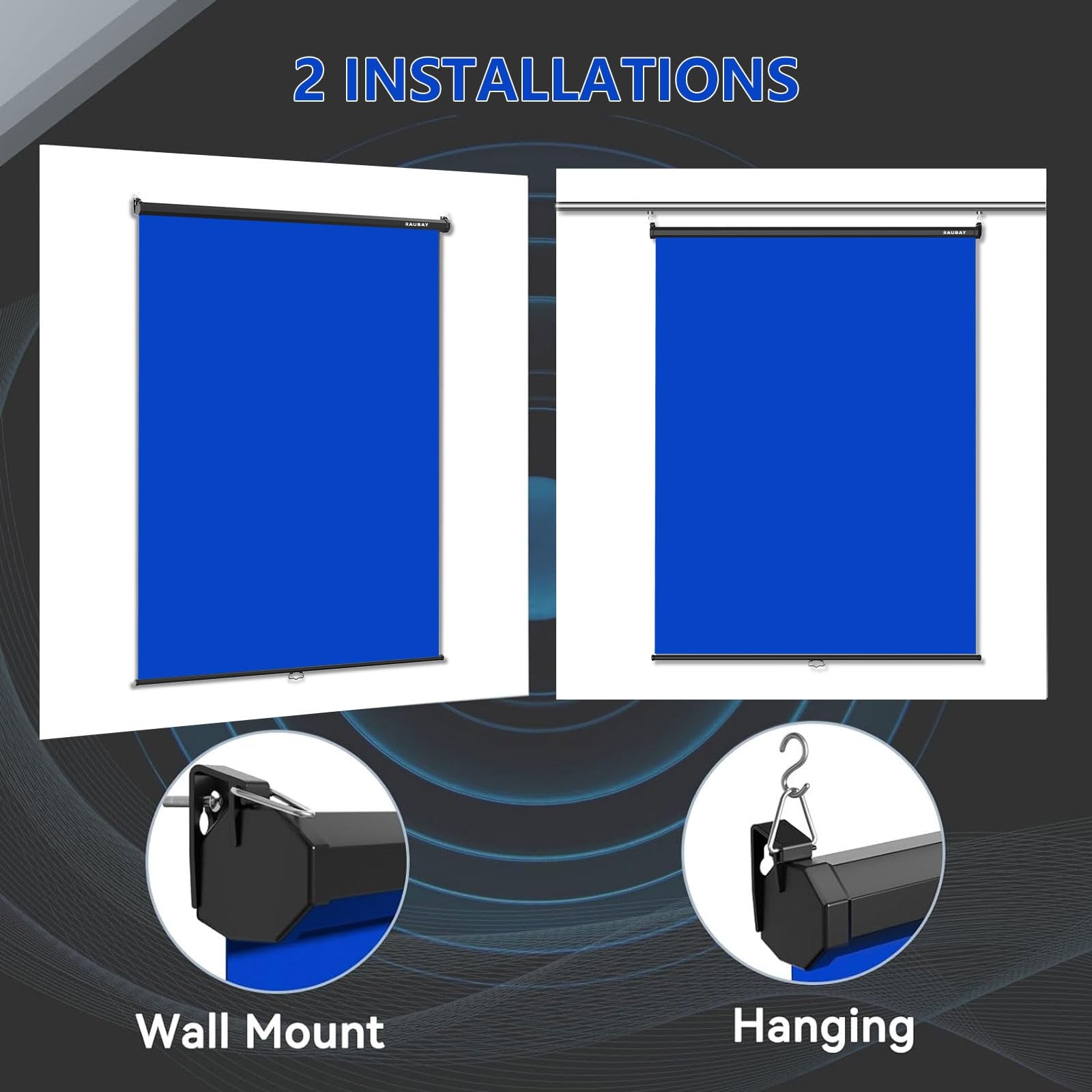 RAUBAY Retractable Pull Down Blue Screen – Standard(59.8 x 86.6in),