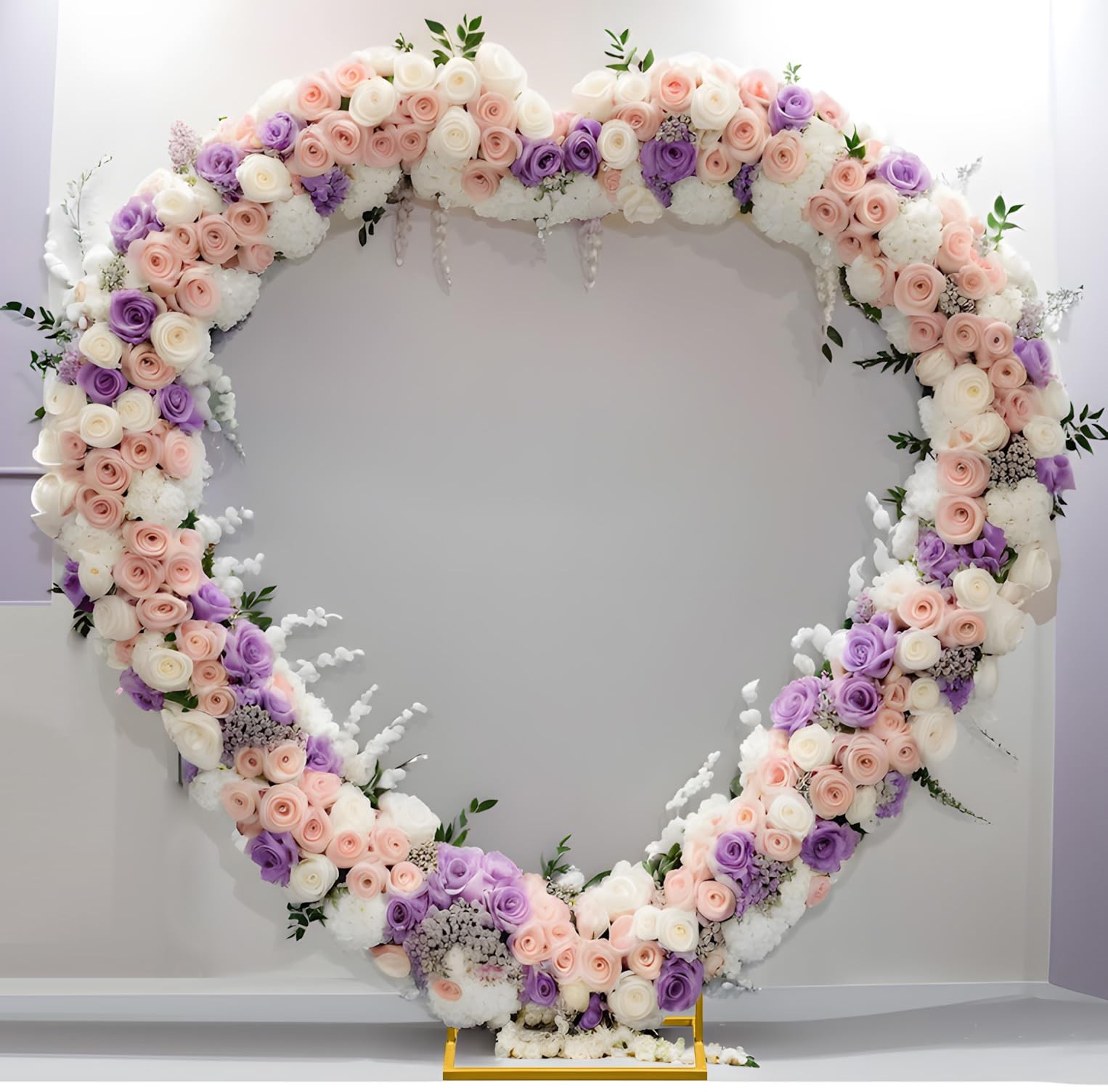 IKULE 2M Gold Heart Shape Wedding Metal Arch Backdrop for Party, Graduation