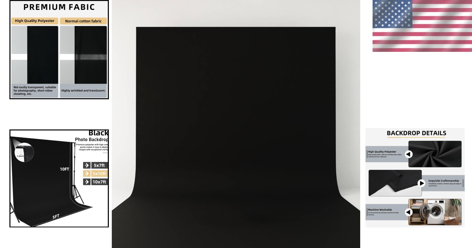 5×10 FT Black Photo Backdrop – Durable, Machine Washable for Studio and Events