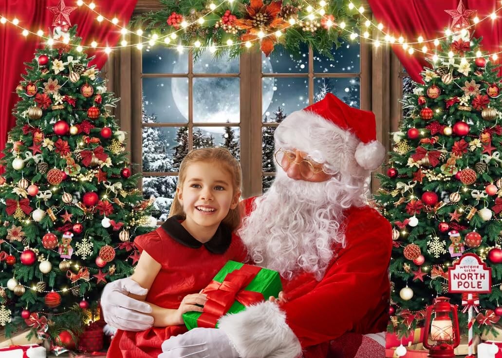CYLYH 7x5ft Christmas Backdrop – Xmas Window Photography 7x5ft, red