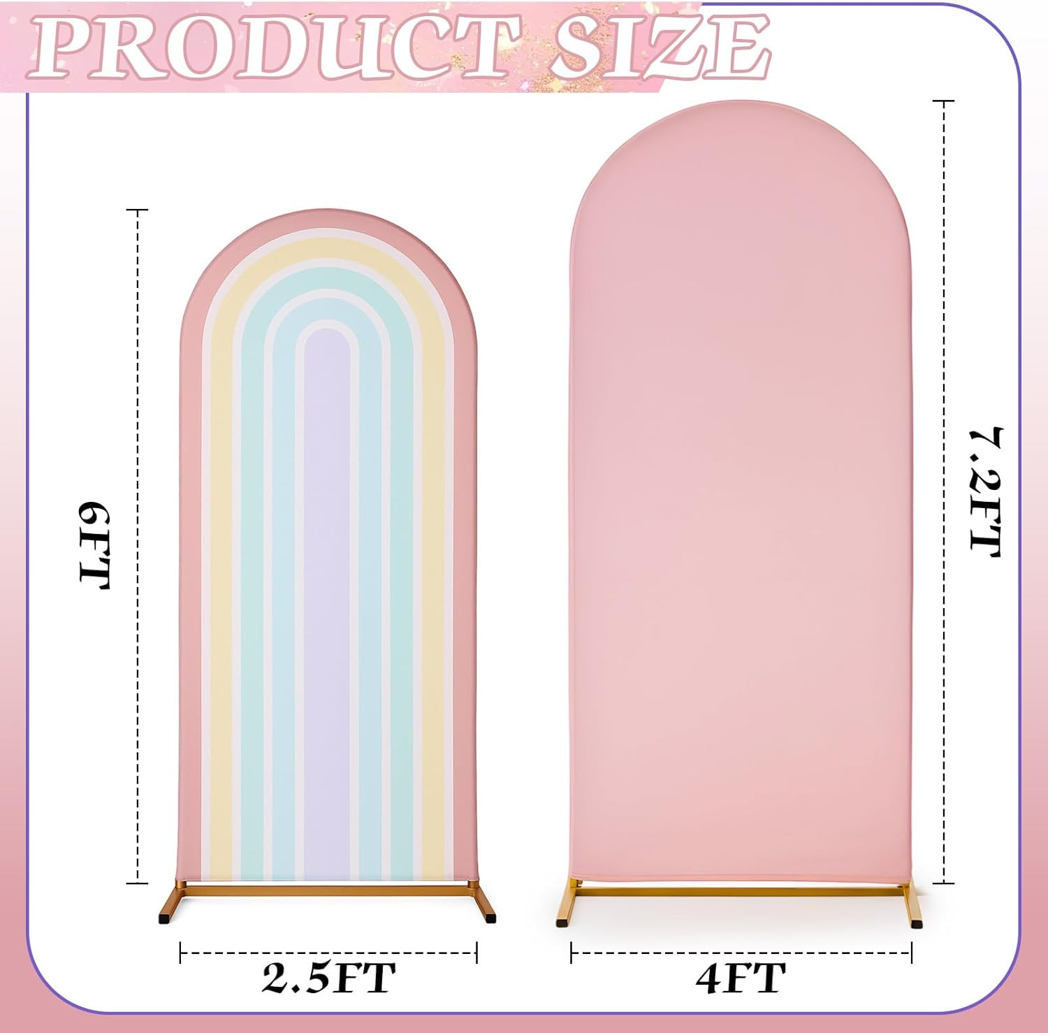 7.2 Ft + 6 Ft Rainbow Arch Backdrop Stand Covers Pastel Background Arched Stretc