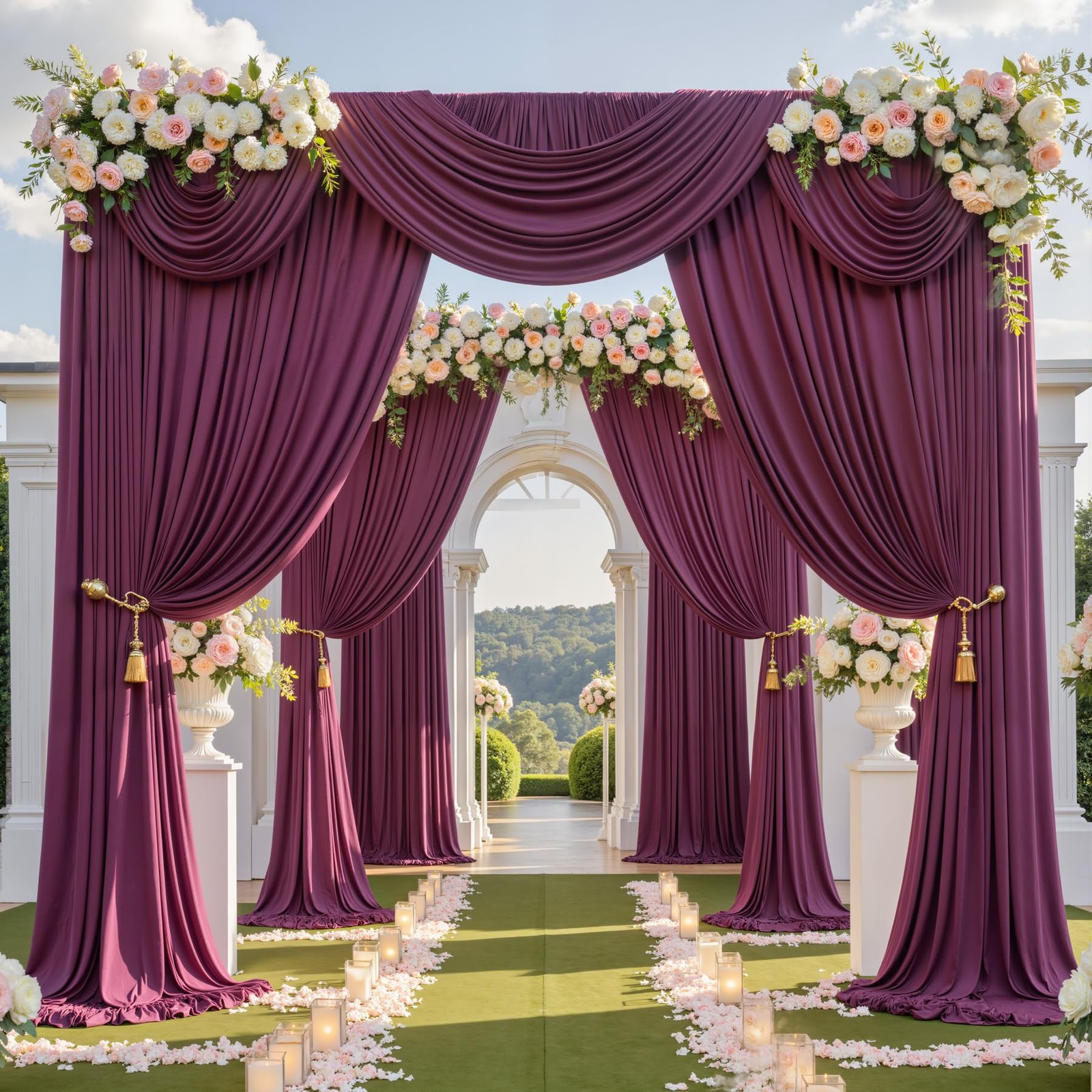 50ft x 14ft Burgundy Backdrop Curtains, 5′(W) x 14′(H), 10 panels,
