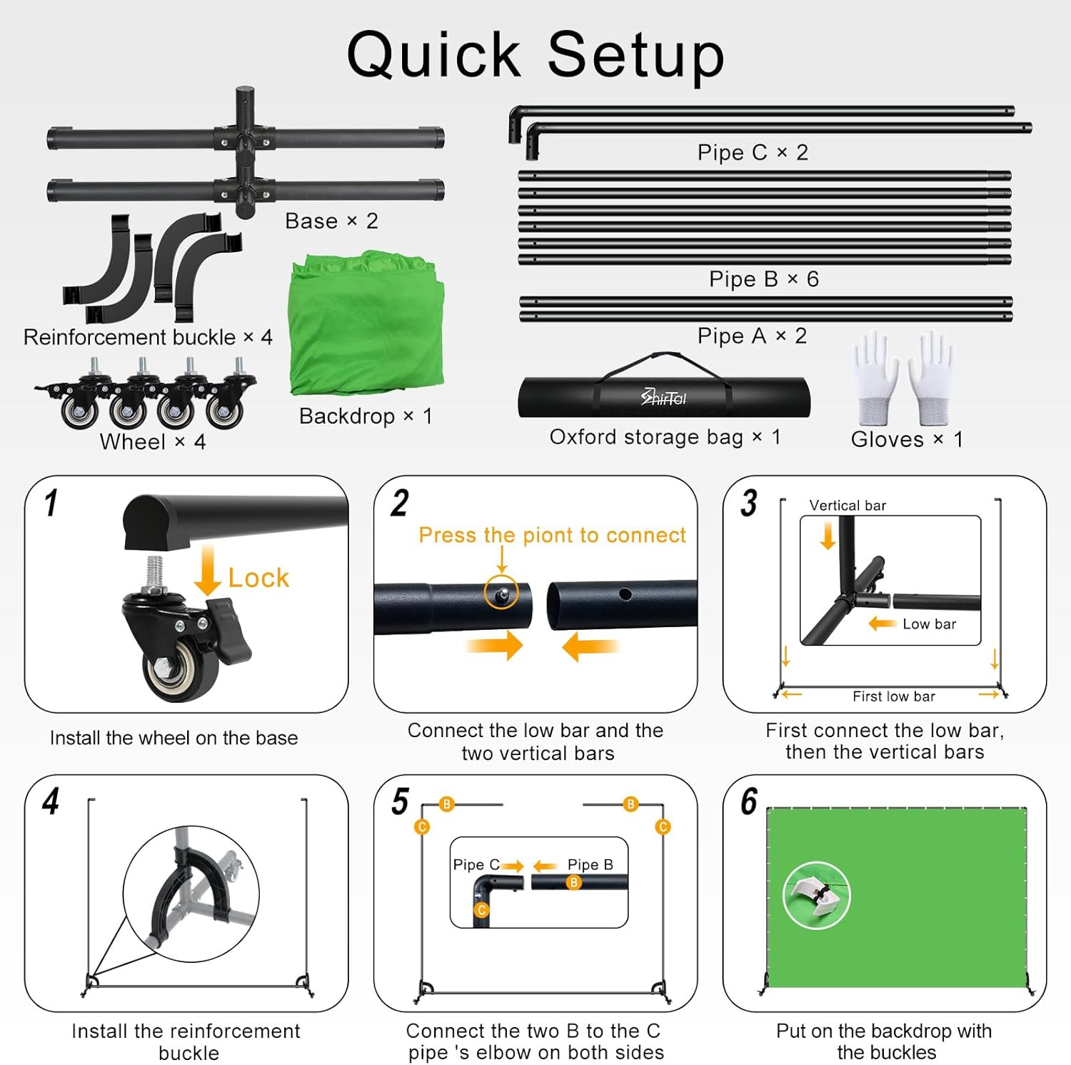 7X10Ft Green Screen Backdrop with Stand,Movable Backdrop Stand with Wheels Green