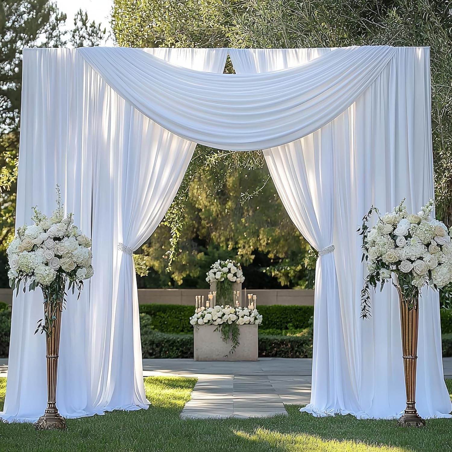 2 PCS White Backdrop Curtains Wrinkle Free Drapes Photo Background 10×15 Ft