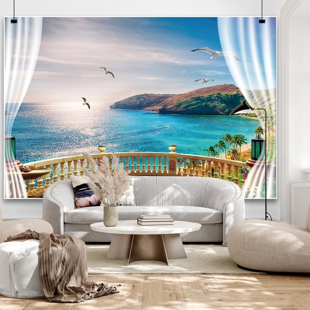 10x8ft Beach Backdrop Sunset Ocean Tropical Palm Tree Holiday Photography