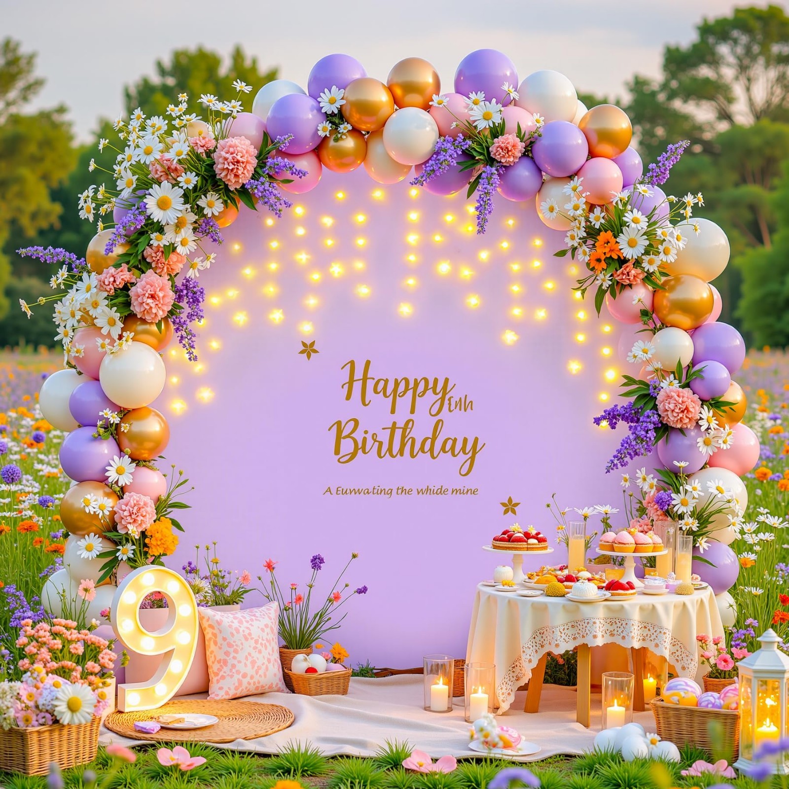7.2 FT Purple Round Backdrop Cover with LED Fairy Lights for Weddings, Parties &
