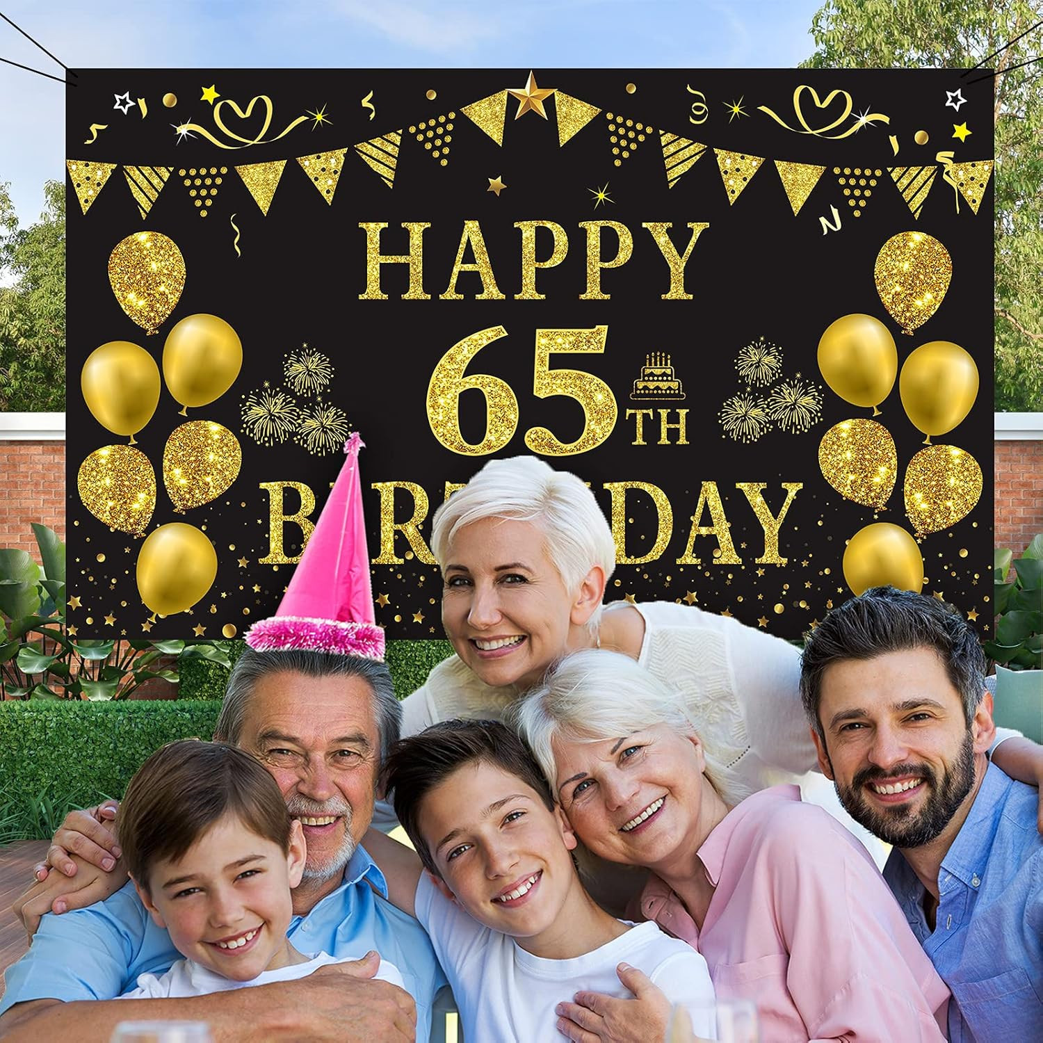 65th Birthday Backdrop Gold and Black 5.9 X 3.6 Fts Happy Birthday Party Deco…