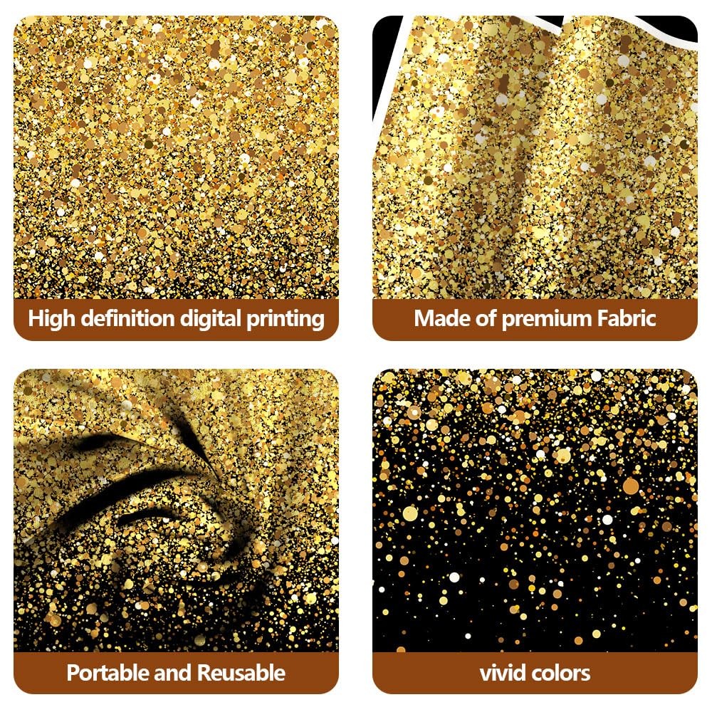 7×5 FT Black Gold Photography Backdrop Glitter Birthday New Year Party Decor