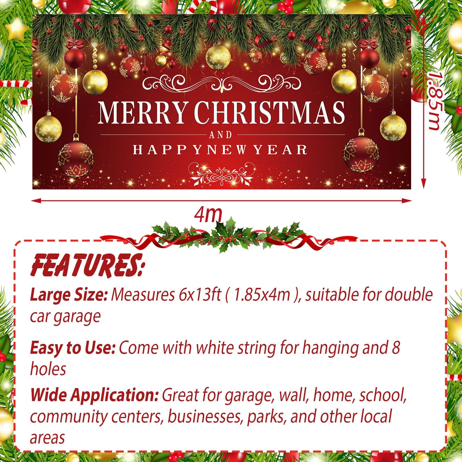 Newwiee Christmas Garage Door Decorations Cover Banner 6 x 13 ft Garage Door …