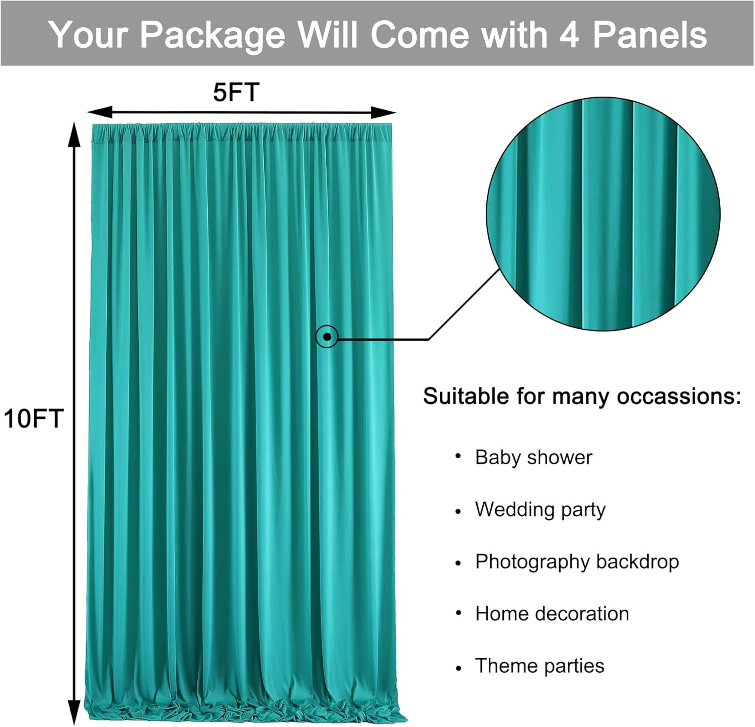 10 Ft X 20 Ft Wrinkle Free Turquoise Backdrop Curtain for Parties, Thick Polyest