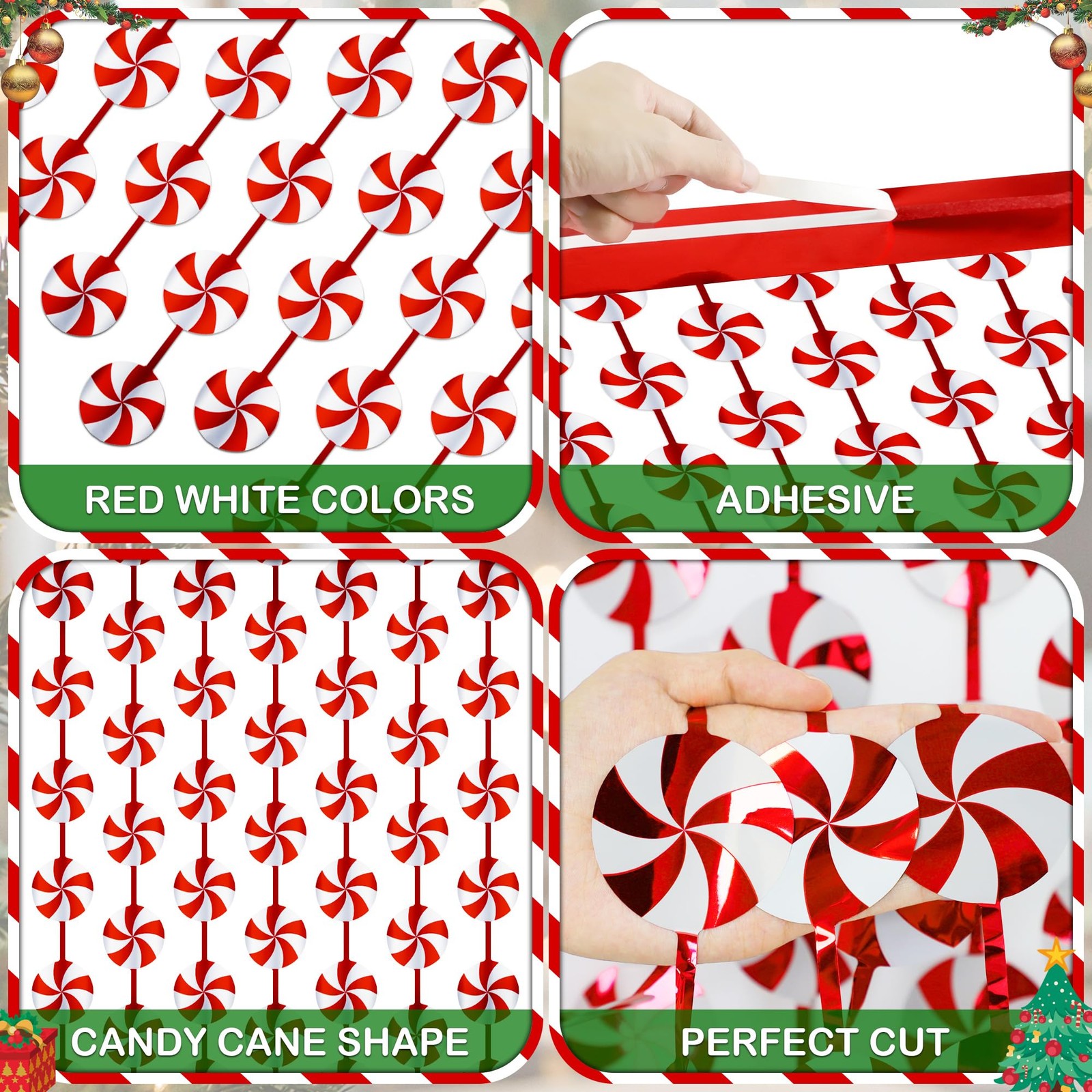 2 PCS Candy Cane Foil Fringe Curtains 3.3×6.56Ft Red White Christmas Decor
