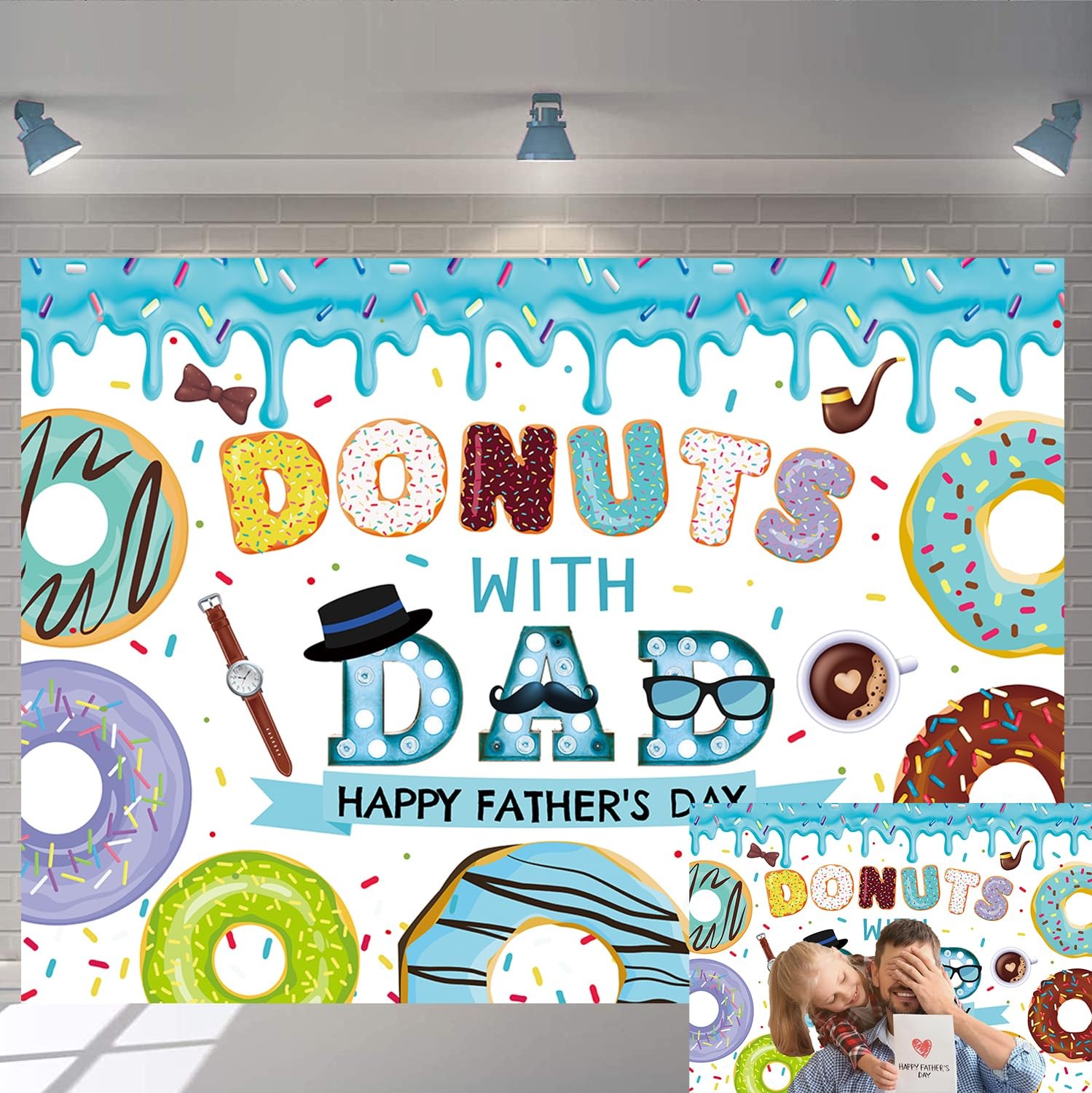 Father’s Day Backdrop for Photography Donuts with Dad Sprinkle Decorations Backg
