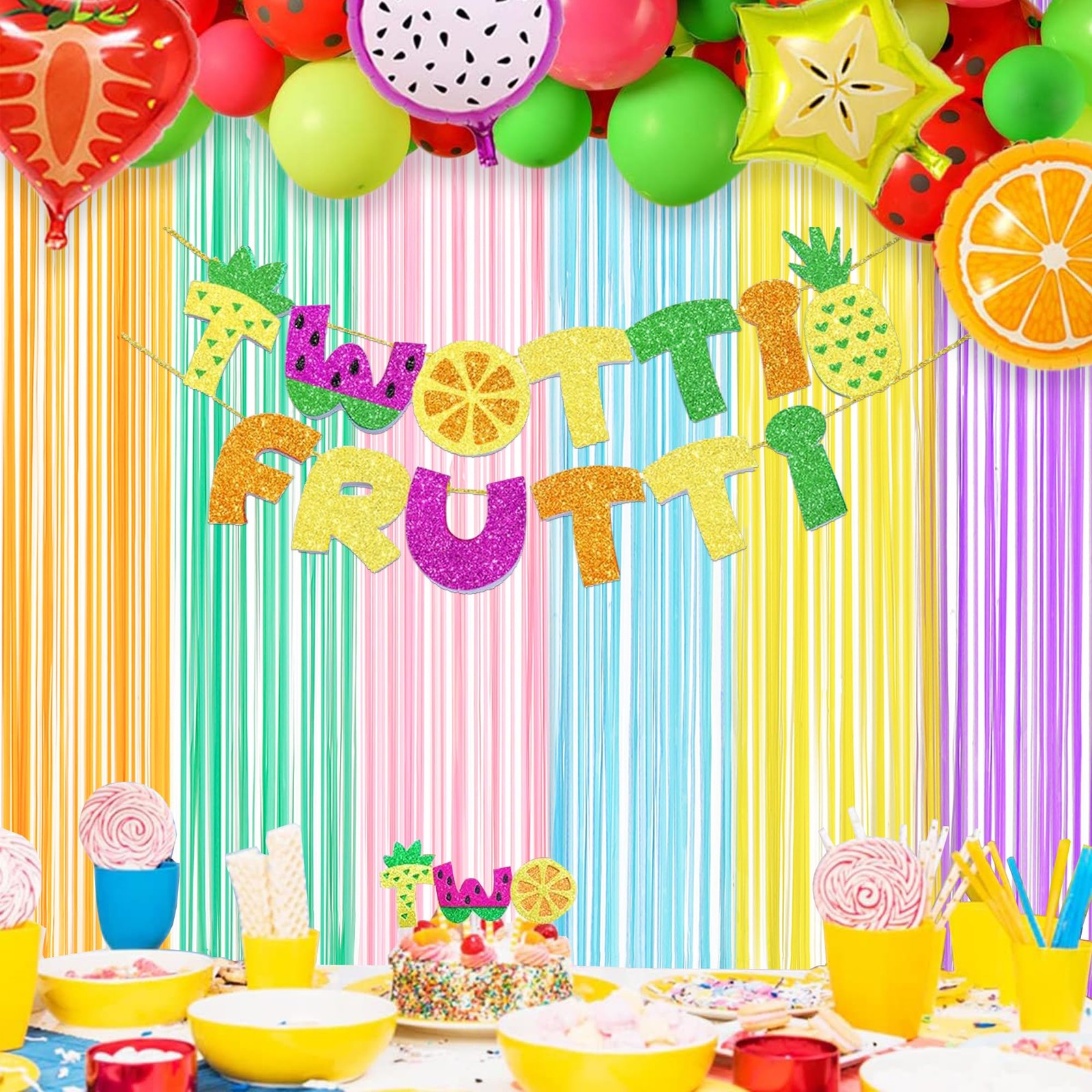 Pastel Tinsel Curtain Party Backdrop – GREATRIL Color One Size,