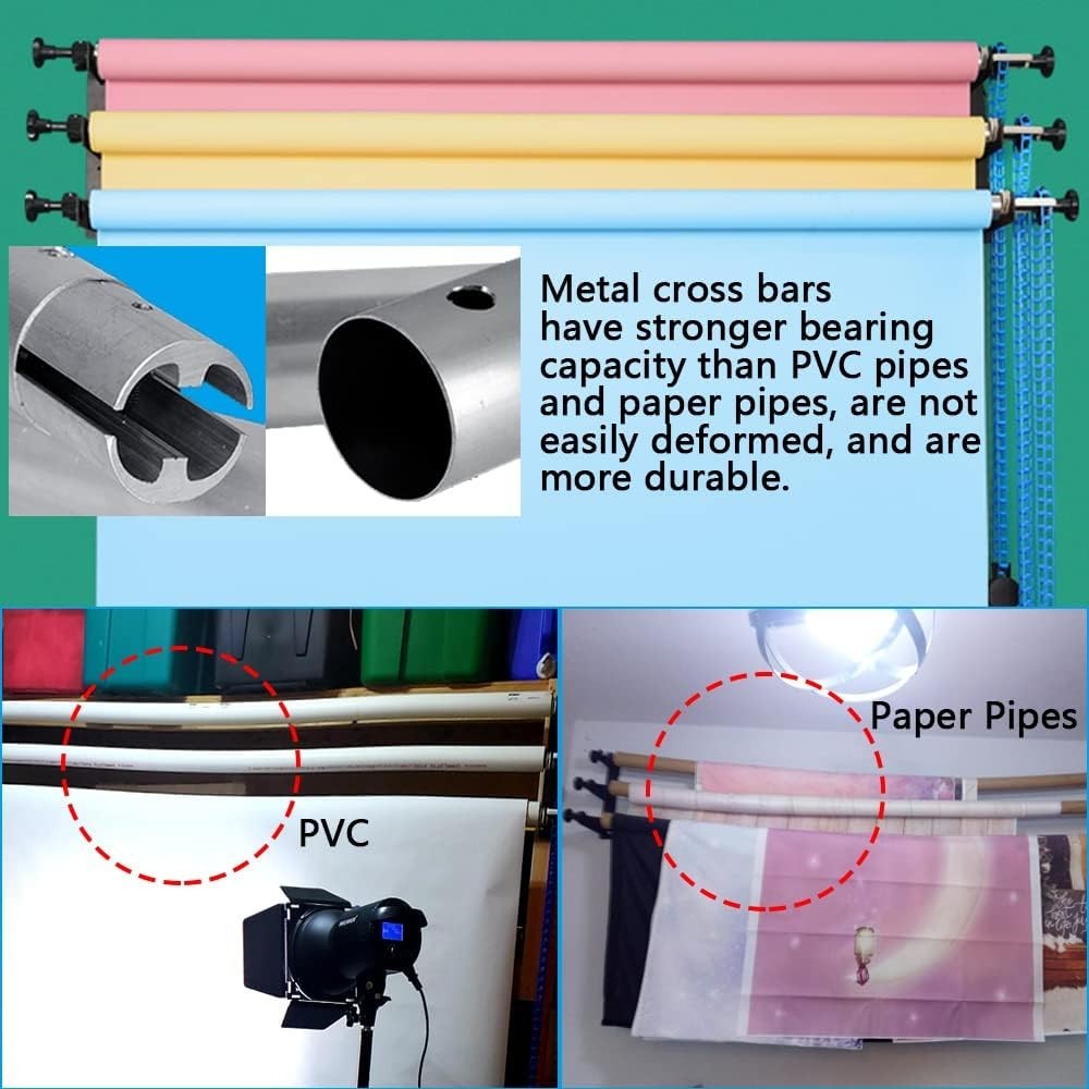 118″/3m Stainless Metal Tube Crossbar for Studio Backdrop Wall Mount System -…