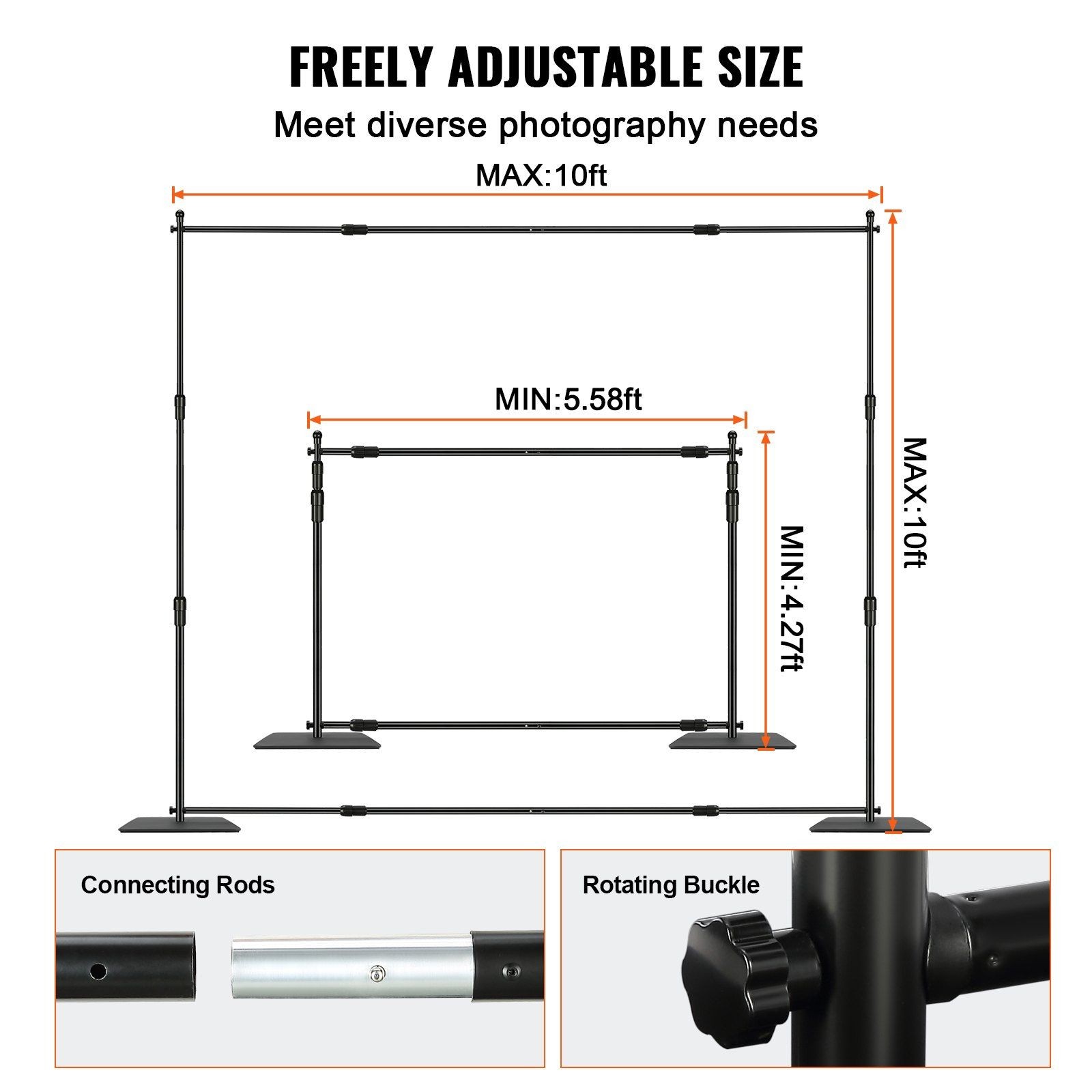10x10ft Adjustable Pipe & Drape Stand 6 Clamps Carbon Steel Base Carry Bag