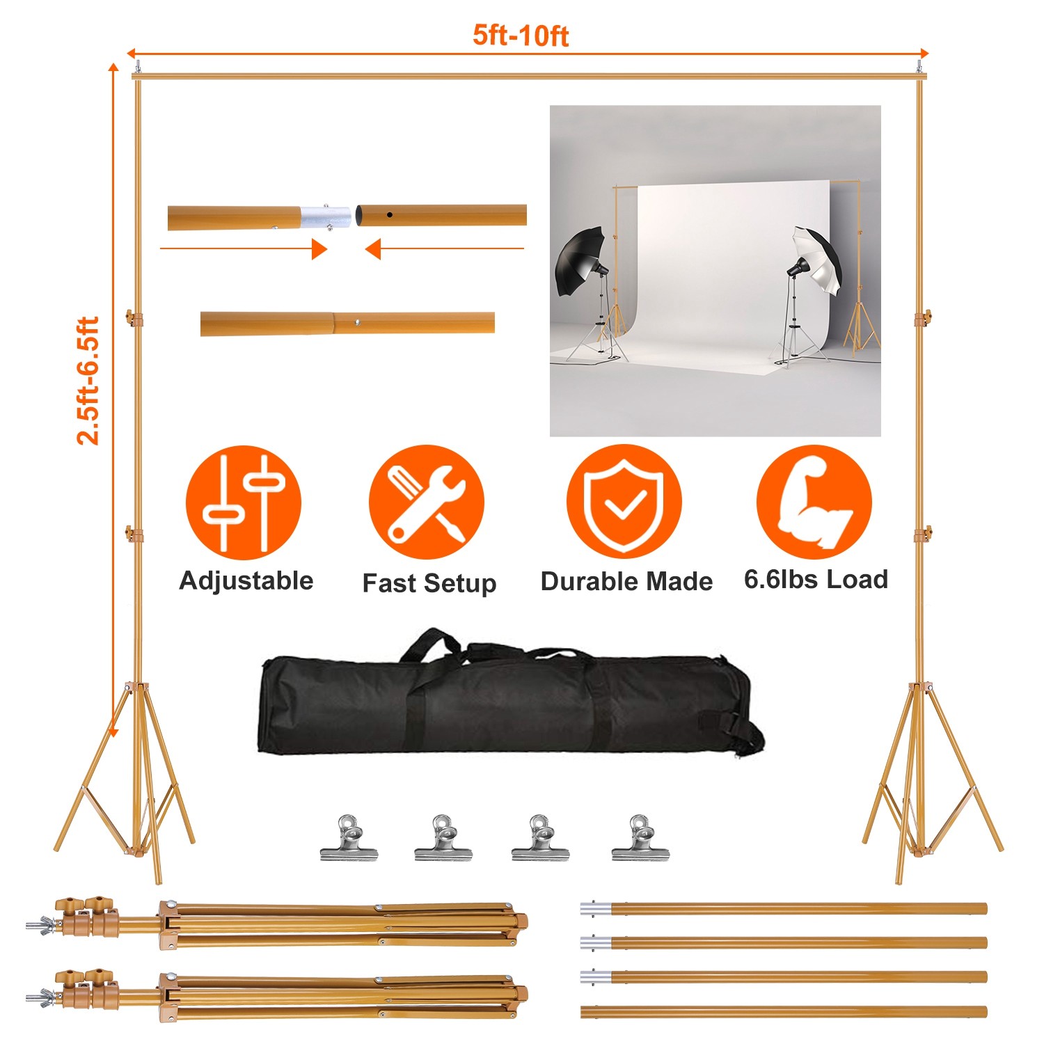 10x7ft Heavy Duty Backdrop Stand Kit Video Photography Studio Background Support