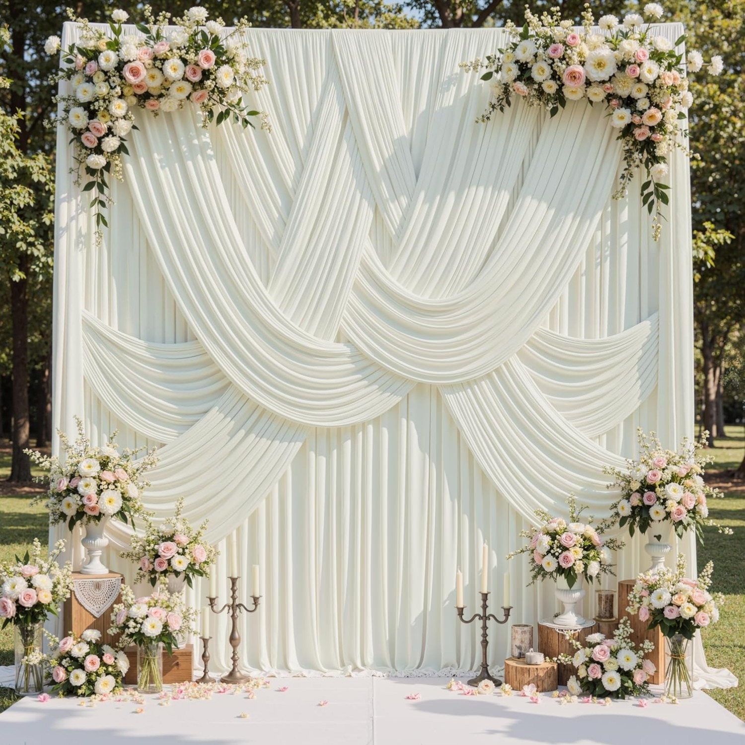 Sleek 6-Panel Ivory Backdrop Curtain – Perfect for Celebrations & Special Events