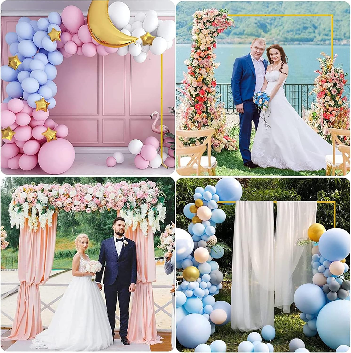 Wedding Arch Square 6.56FT X 6.56FT Metal Backdrop Stand with Support Feet Nails