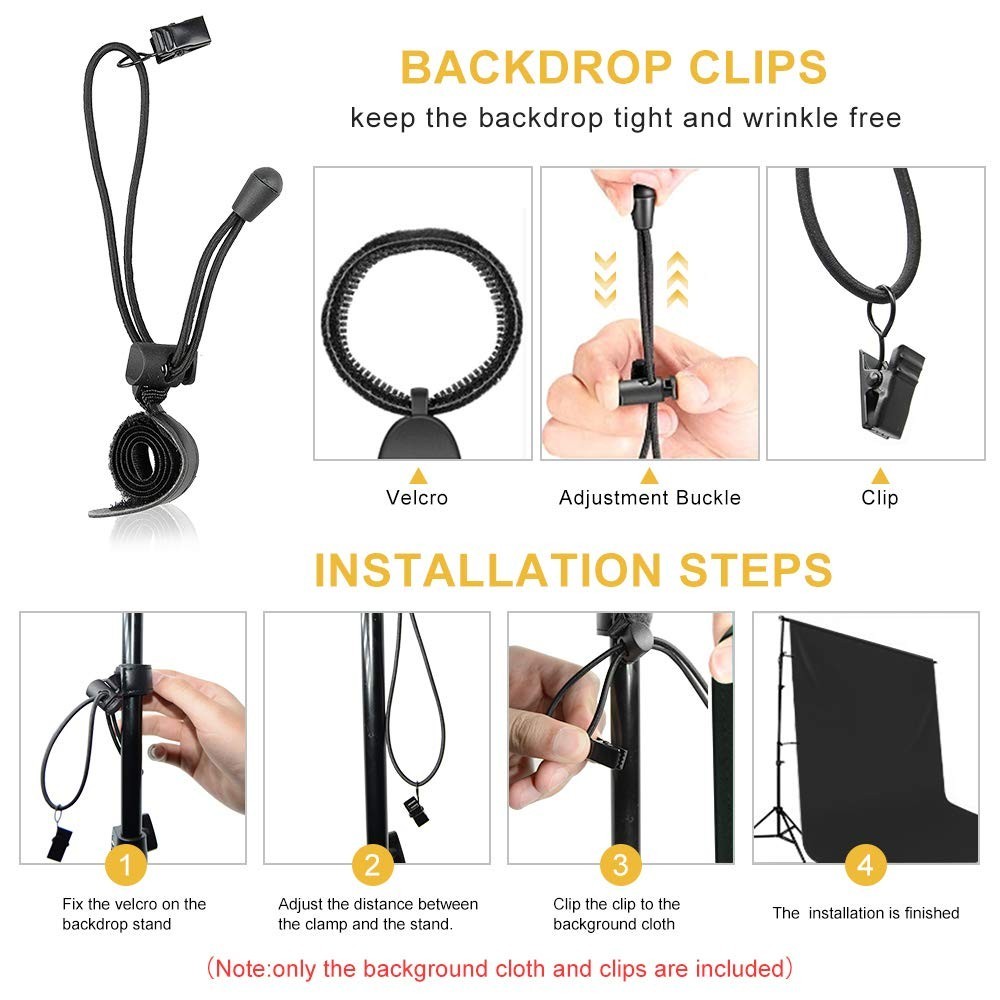 10×12 ft Black Polyester Backdrop for Photography & Video, Includes Clips & Clam