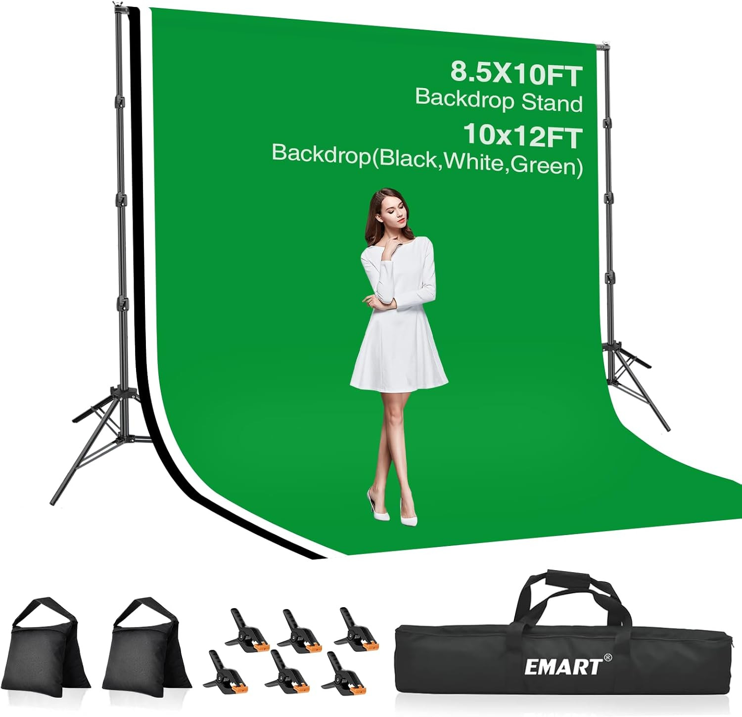 8.5X10Ft Green Screen Backdrop Kit with Sand Bag, Photography Background Support
