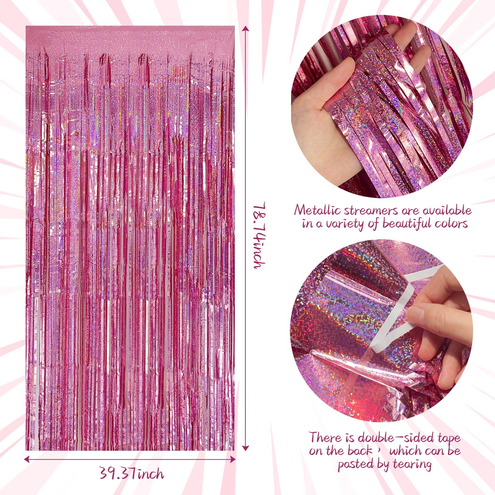 Tinsel Curtain Pink Birthday Party Glitter Foil Fringe Streamers 2 Packs