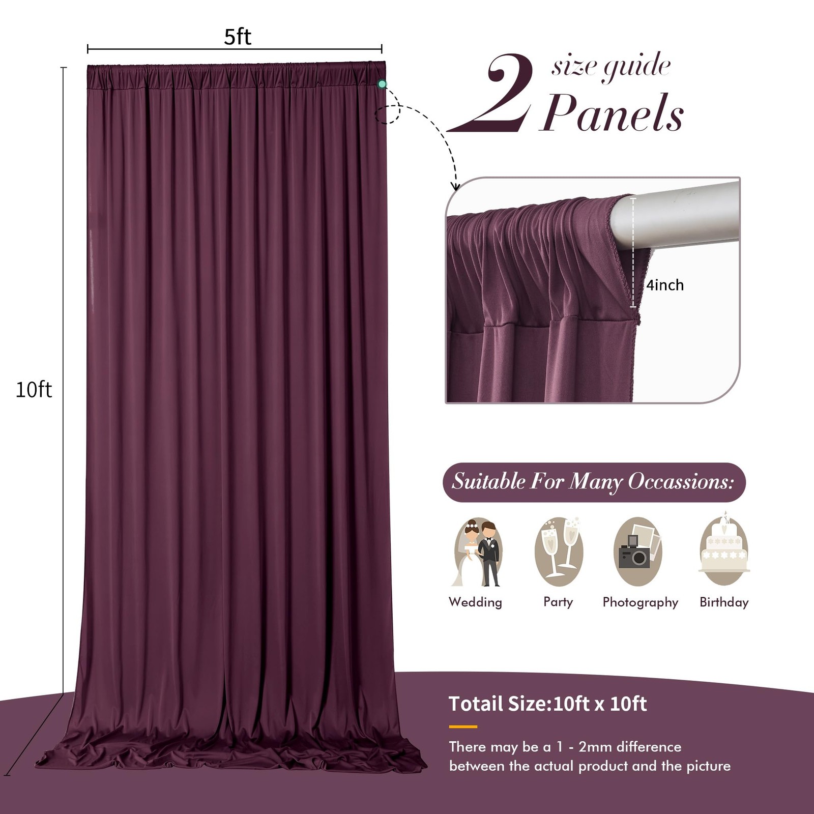10×10 Ft Maroon Backdrop Curtain Wrinkle Free 2 Panels 5x10ft Burgundy