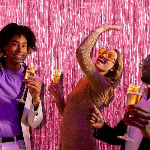 2 Pack Backdrop Party Decorations Tinsel 39.4″W x 78.7″L (Pack of 2) Pink
