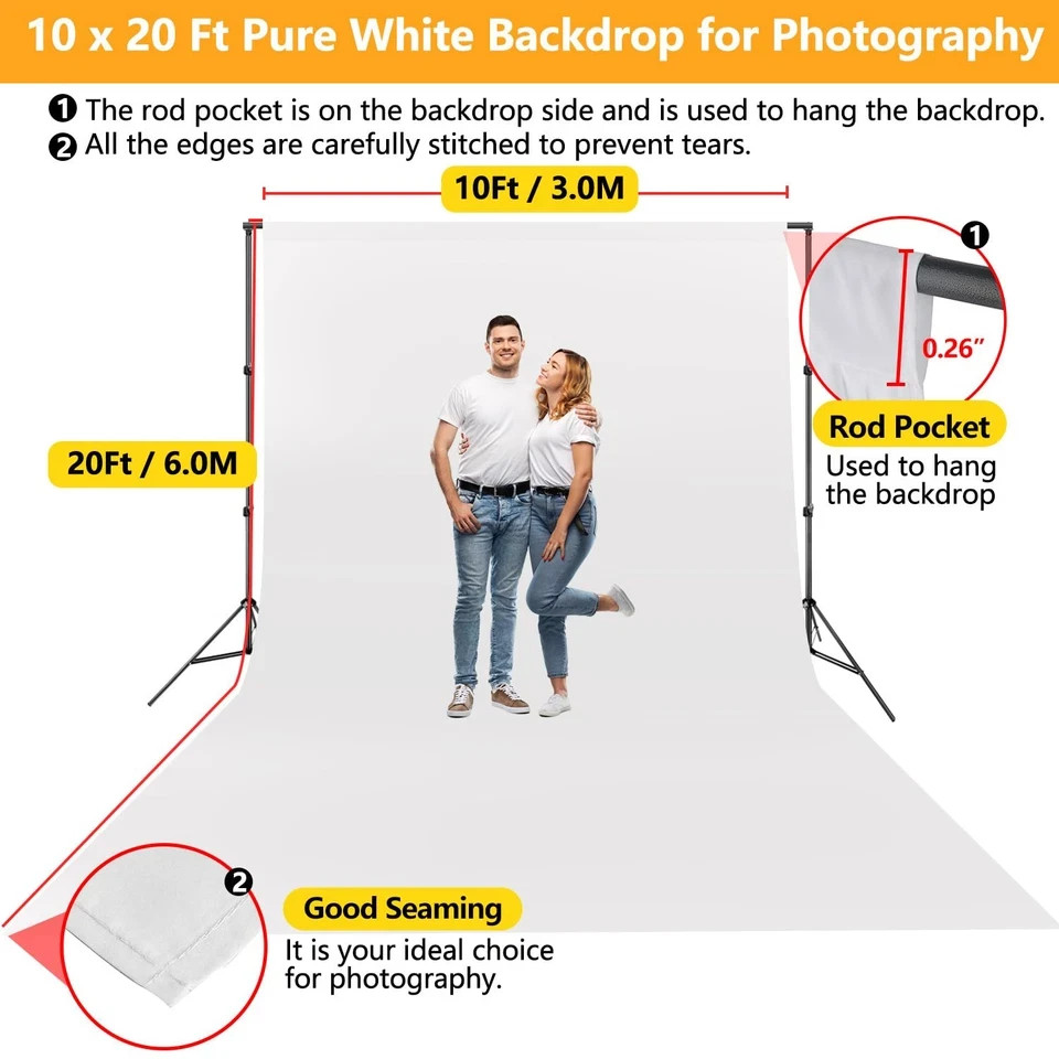White Backdrop for Photoshoot Large Photo 10 x 20 Ft